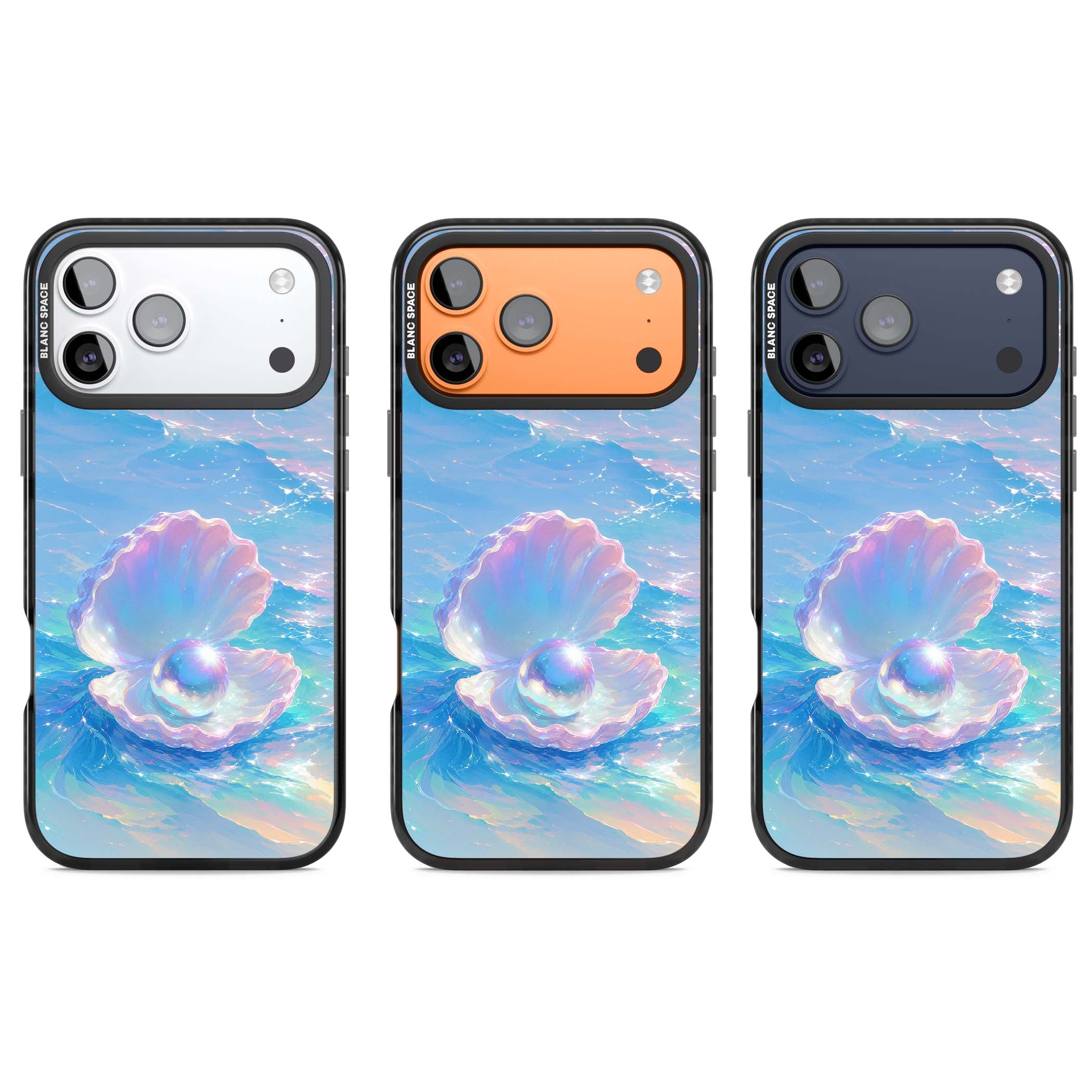 The Pearl Clam mermaidcore iPhone case featuring iridescent seashell, glowing pearl and pastel ocean waves | Clear Impact case for iPhone 17 Pro, iPhone 17 Pro Max