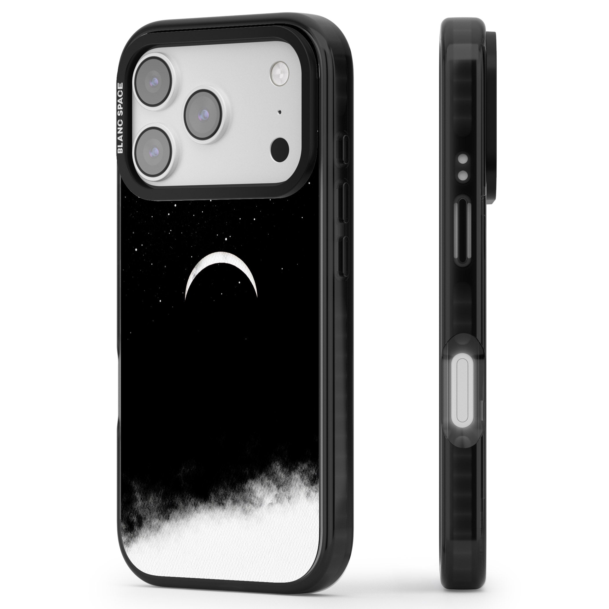 Crescent Moon Night Sky iPhone 17 Pro Max Impact Black Phone Case Side Profile