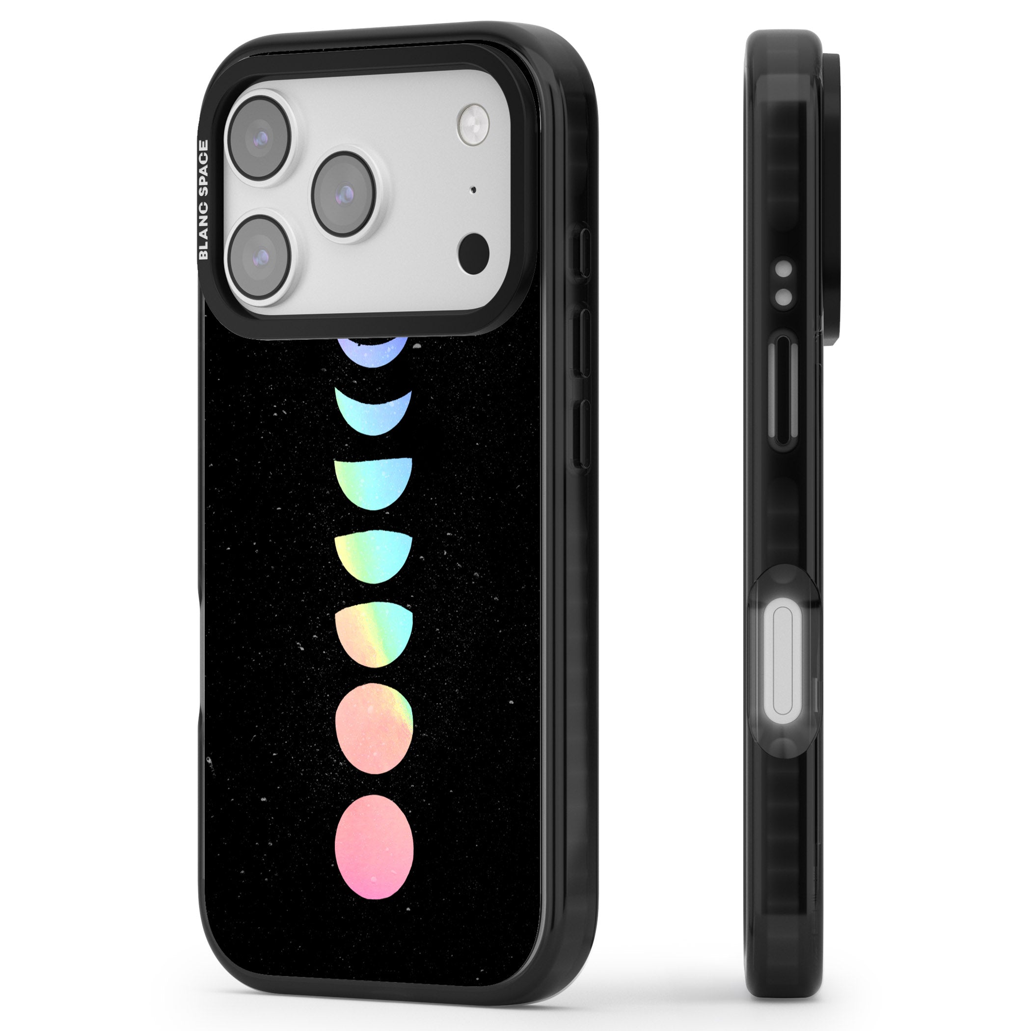 Pastel Moon Phases iPhone 17 Pro Max Impact Black Phone Case Side Profile