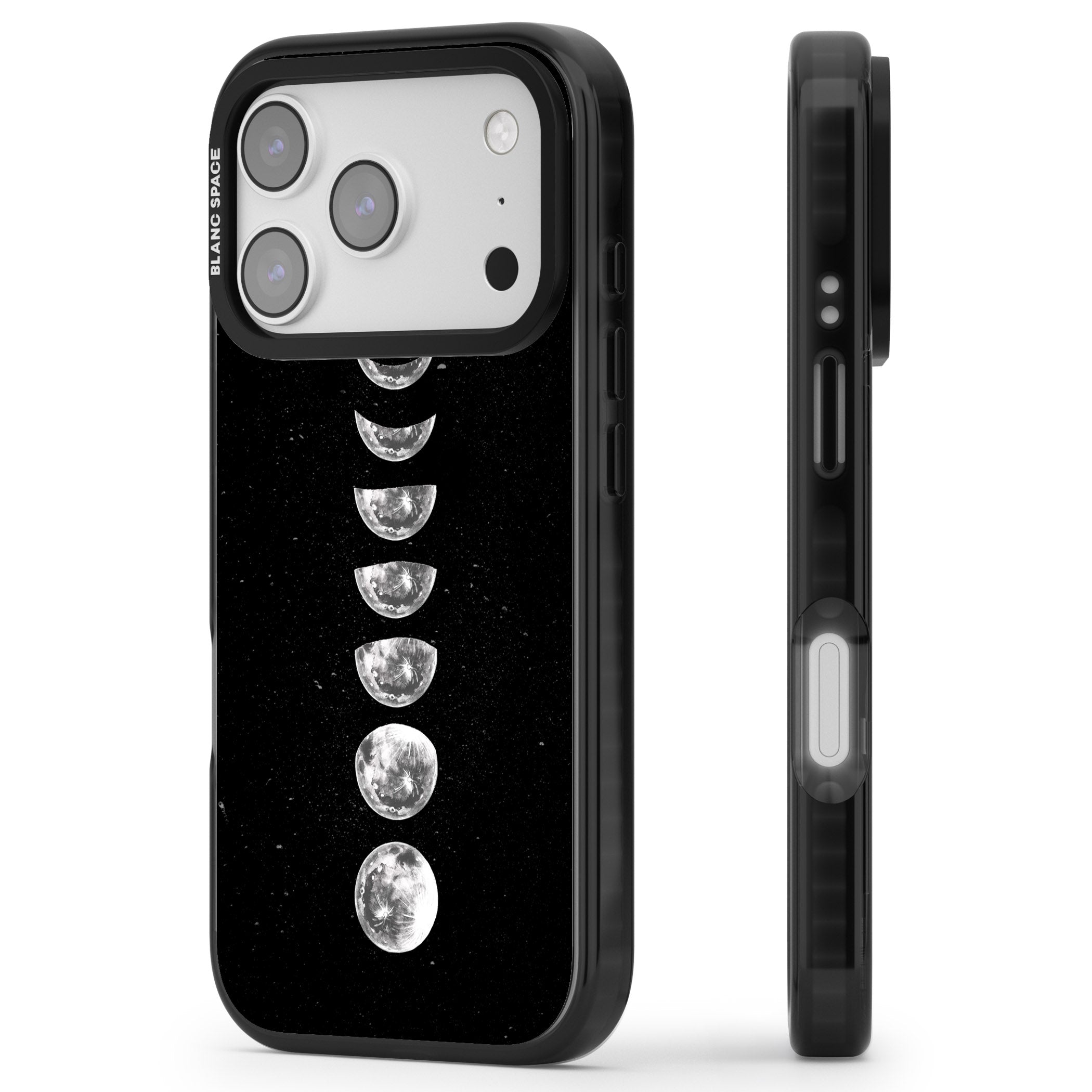 Light Watercolour Moons iPhone 17 Pro Max Impact Black Phone Case Side Profile