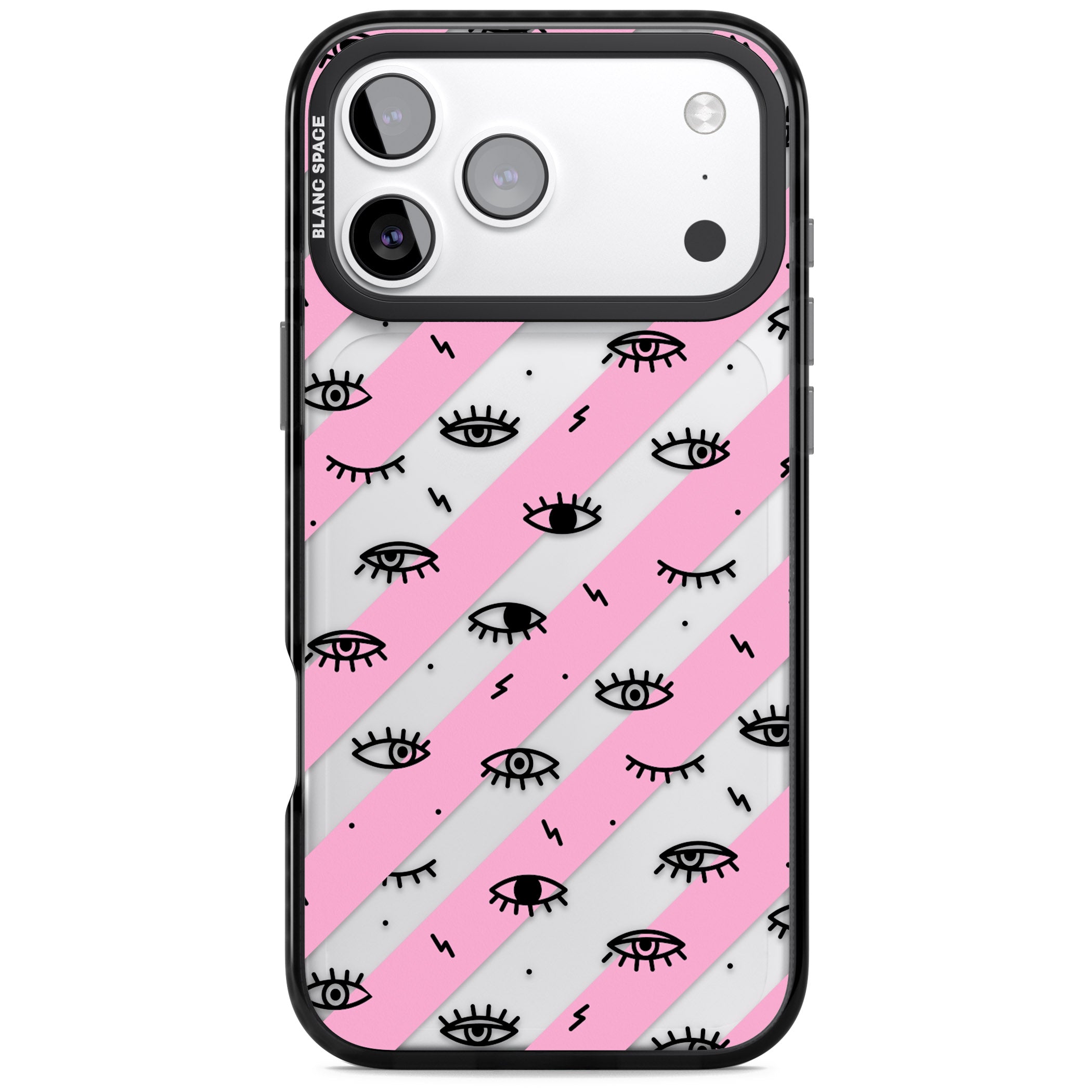 Pink Stripe Eyes iPhone 17 Pro Max Impact Black Phone Case
