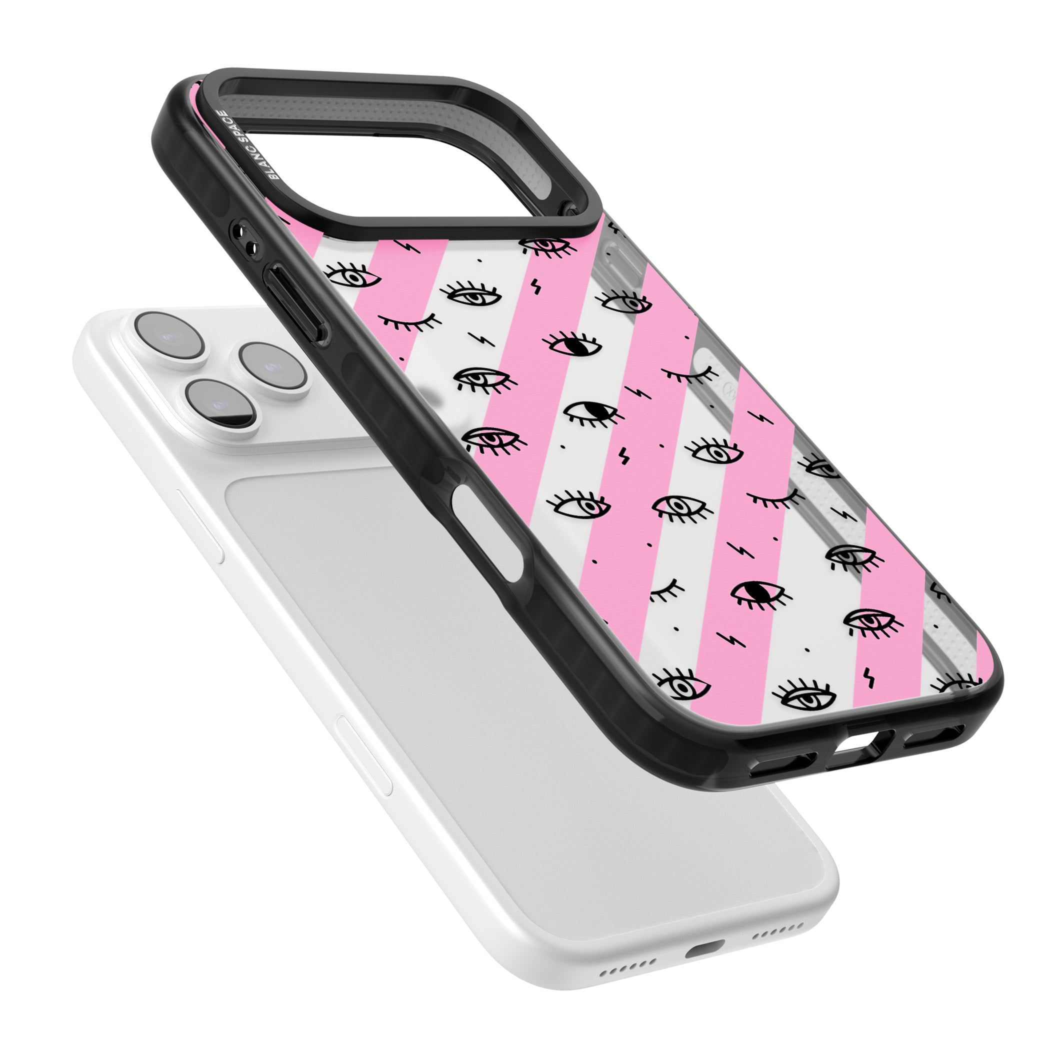 Pink Stripe Eyes iPhone 17 Pro Max Impact Black Phone Case Colours
