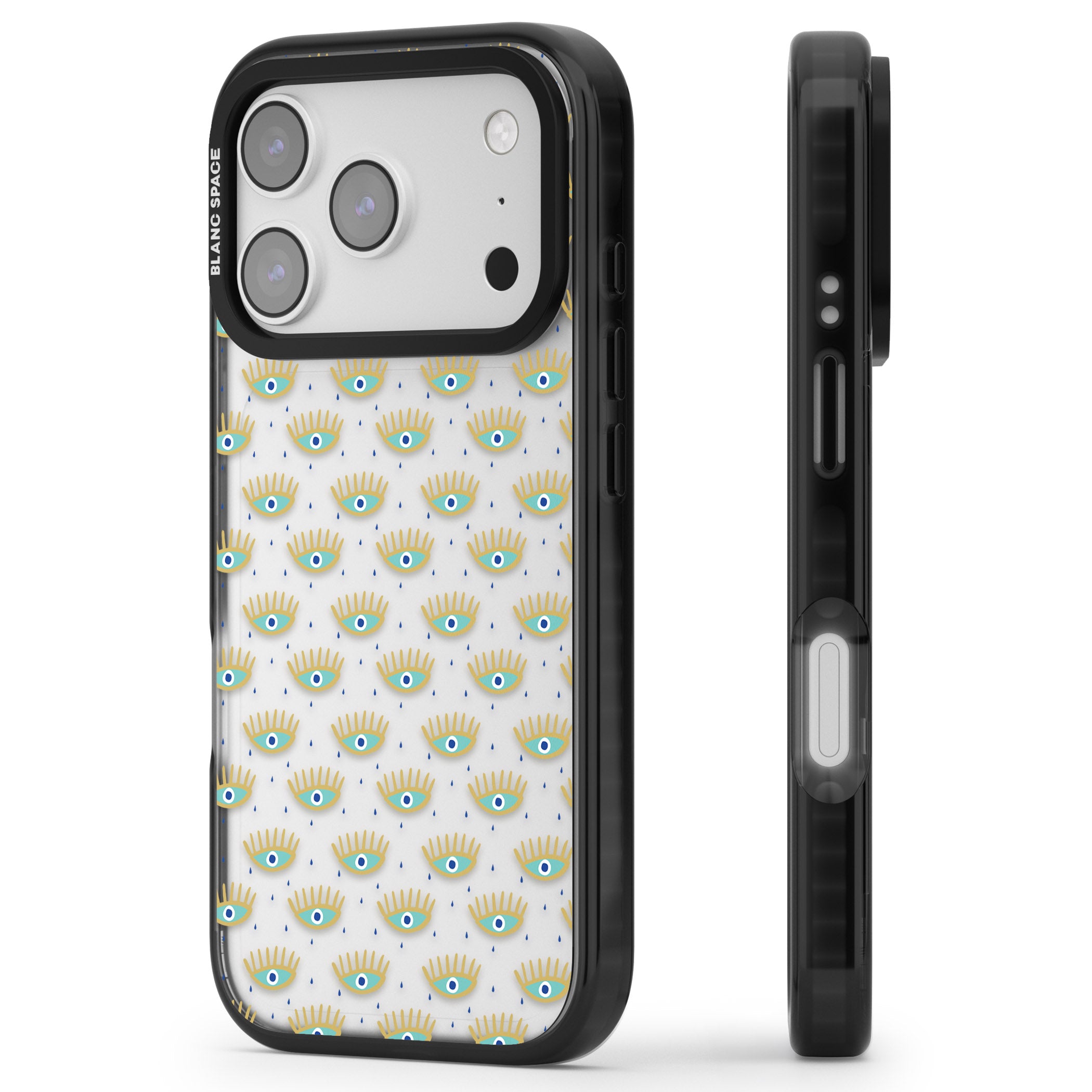 Crying Eyes Pattern iPhone 17 Pro Max Impact Black Phone Case Side Profile