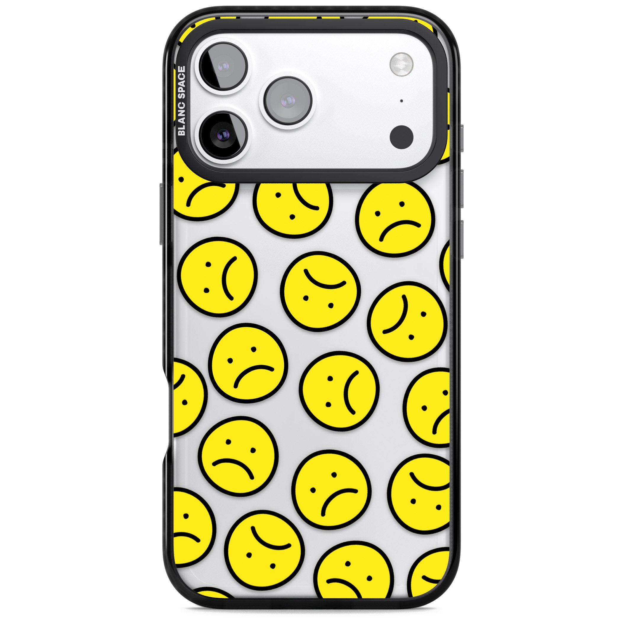 Sad Face Clear Pattern iPhone 17 Pro Max Impact Black Phone Case