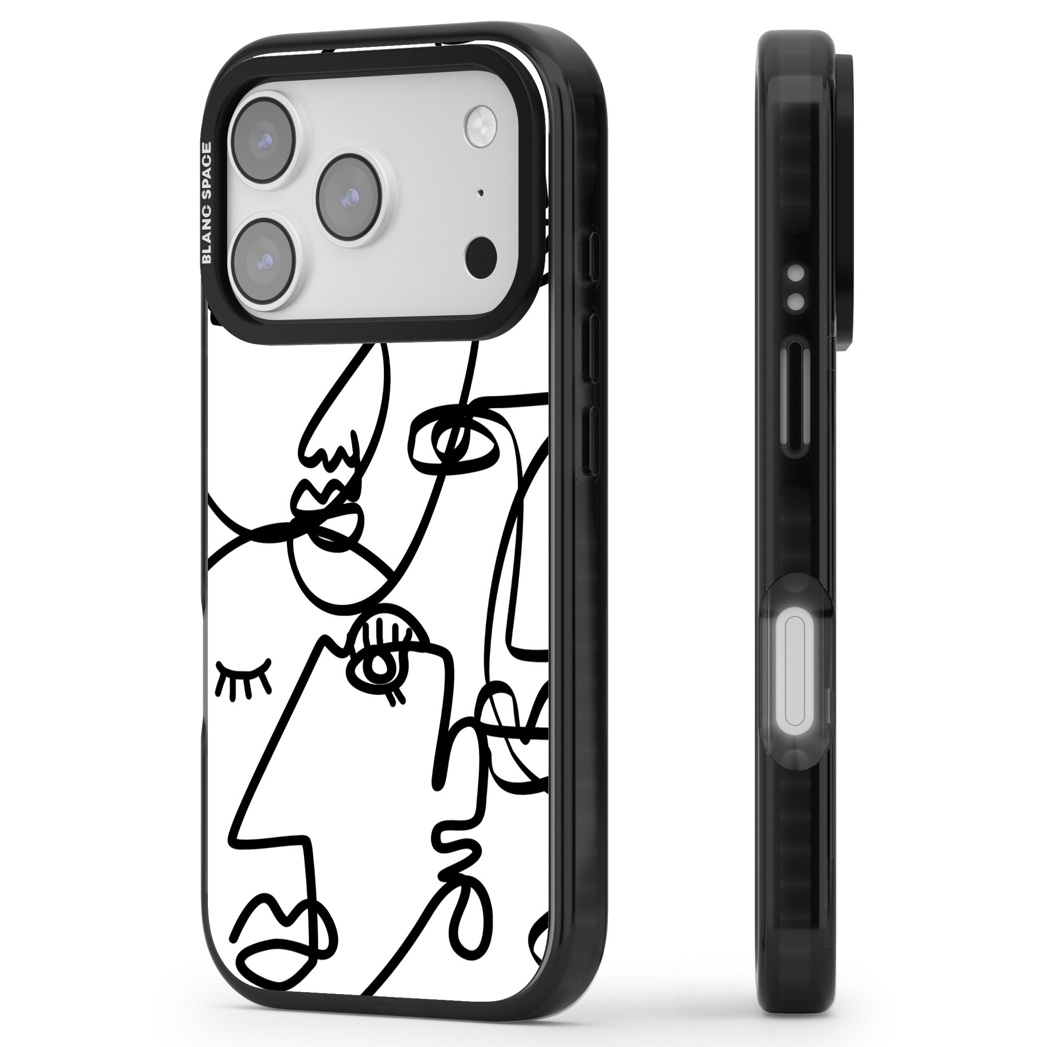 Abstract Line Art Black White iPhone 17 Pro Max Impact Black Phone Case Side Profile