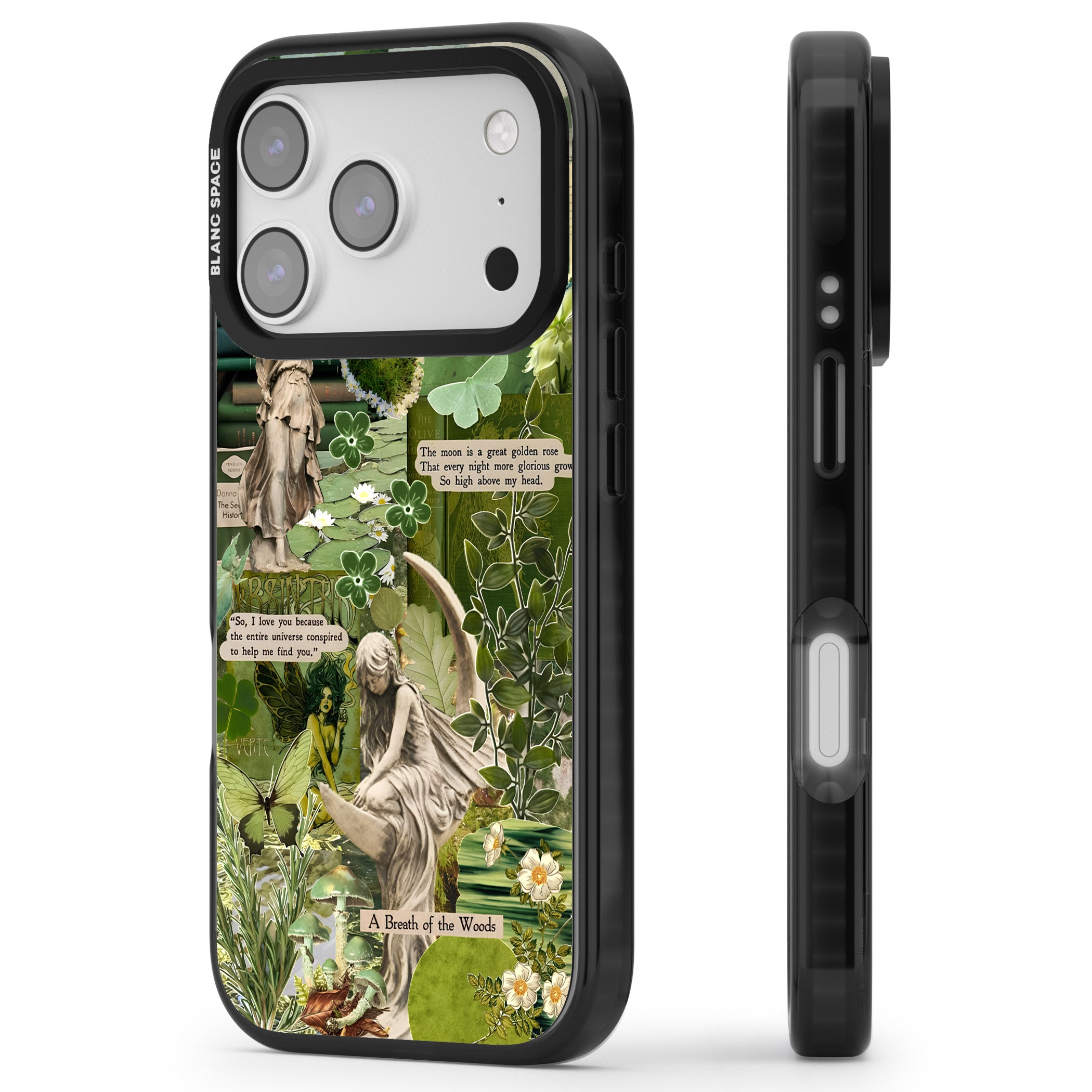 Enchanted Forest Green iPhone 17 Pro Max Impact Black Phone Case Side Profile