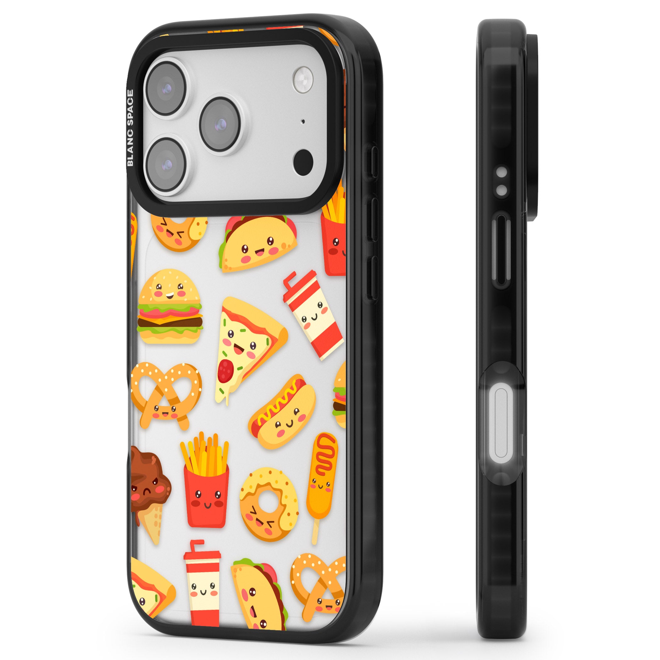 Fast Food Patterns Kawaii Fast Food Mix iPhone 17 Pro Max Impact Black Phone Case Side Profile