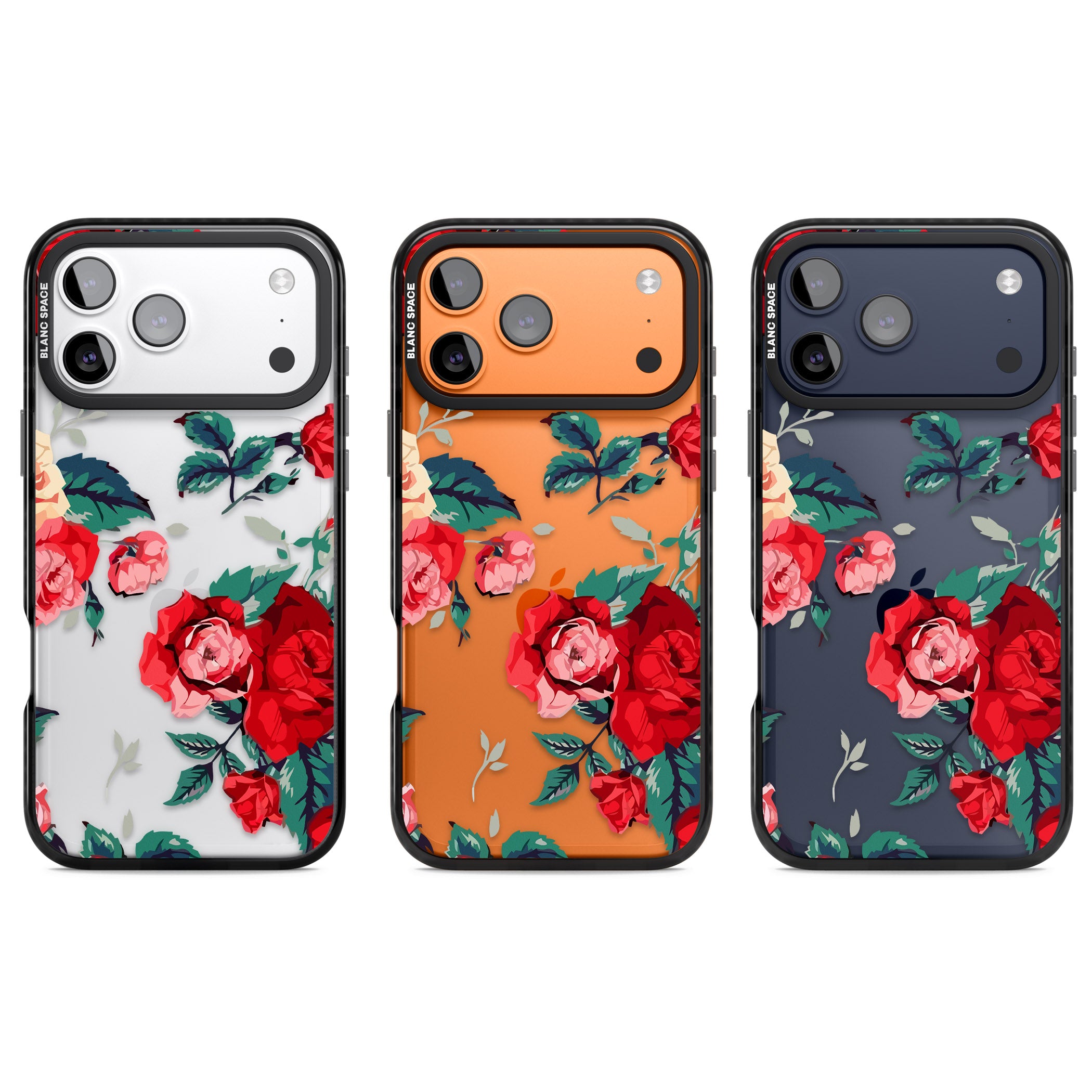 Rose Pattern iPhone 17 Pro Impact Black Phone Case APT Impact Protection