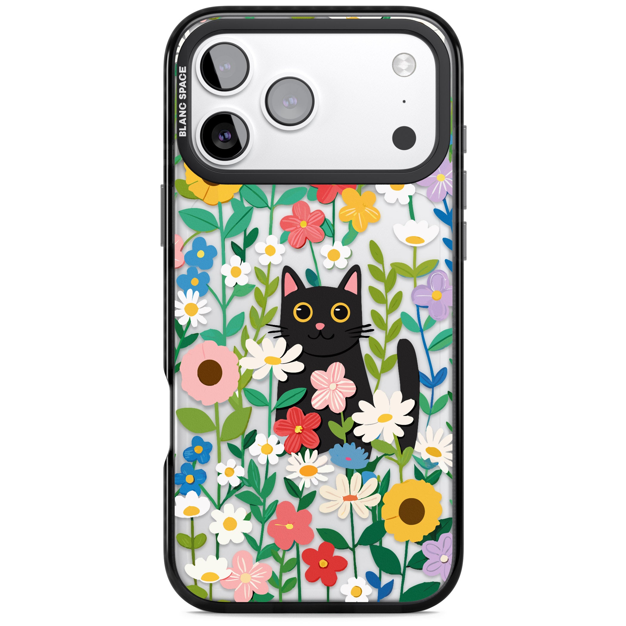 Whiskers & Wildflowers Cat iPhone 17 Pro Max Impact Black Phone Case