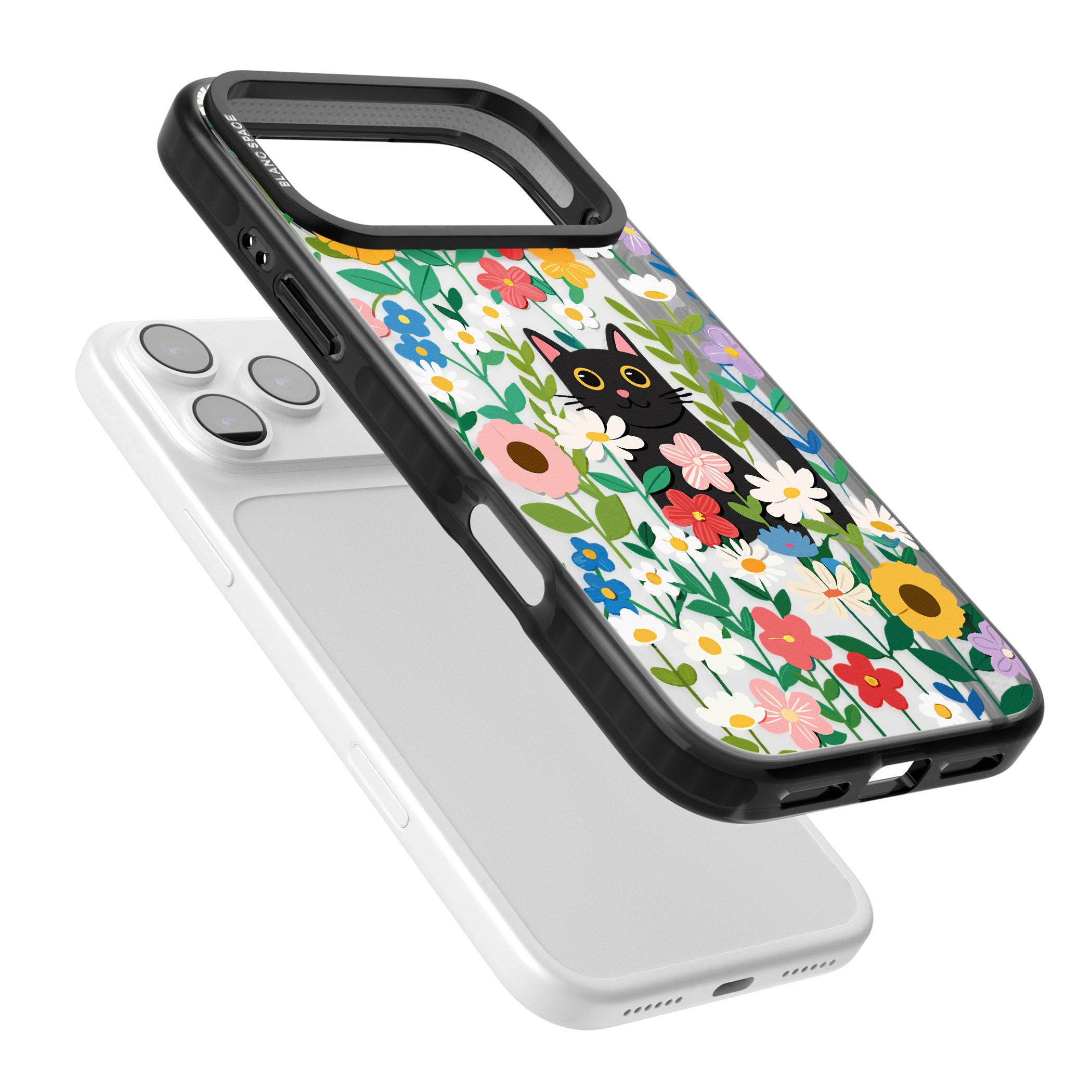 Whiskers & Wildflowers Cat iPhone 17 Pro Max Impact Black Phone Case Colours