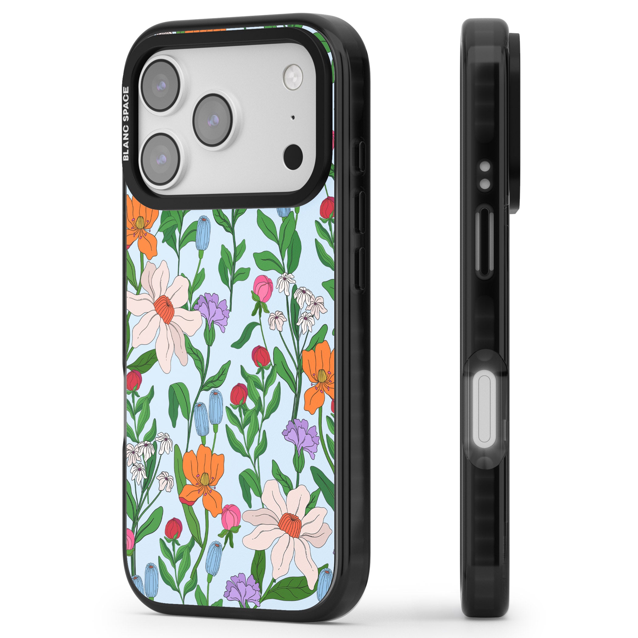 Full Bloom Background iPhone 17 Pro Max Impact Black Phone Case Side Profile