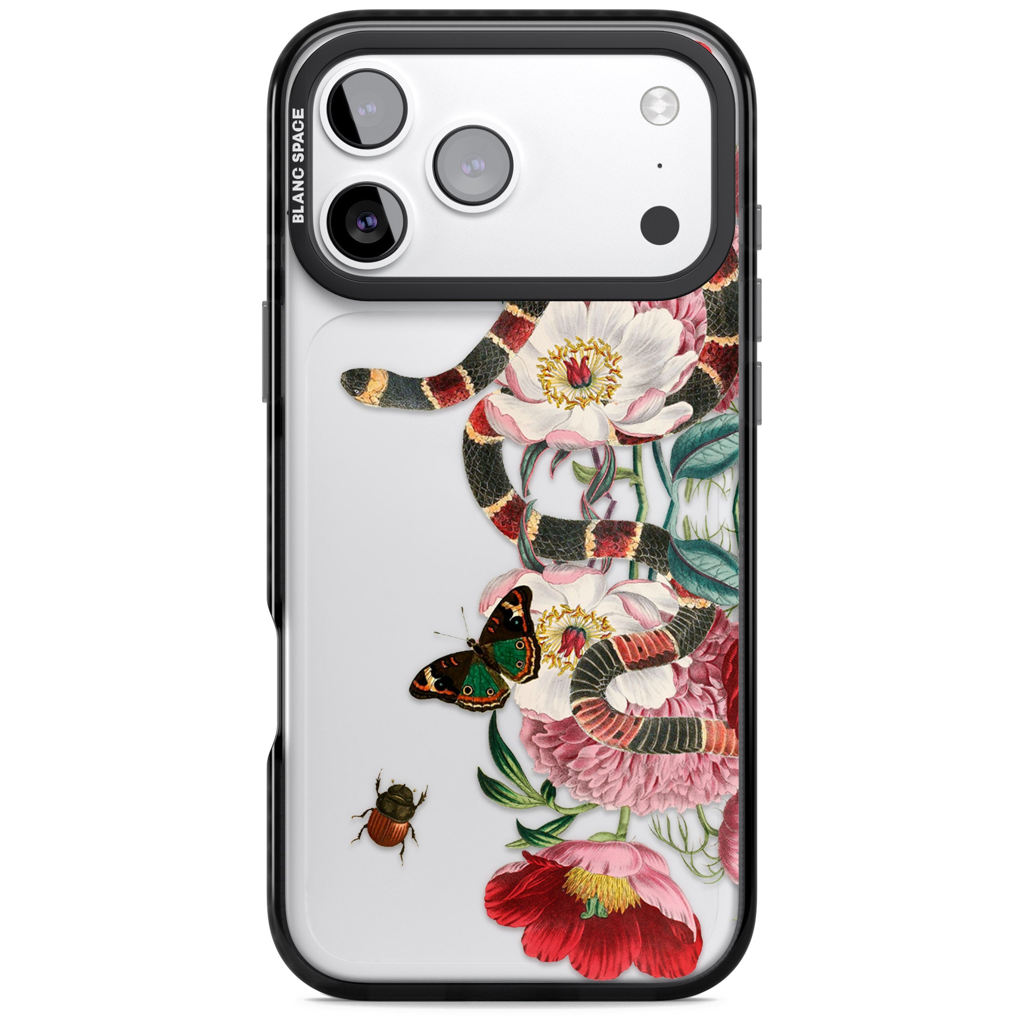 Floral Snake iPhone 17 Pro Max Impact Black Phone Case