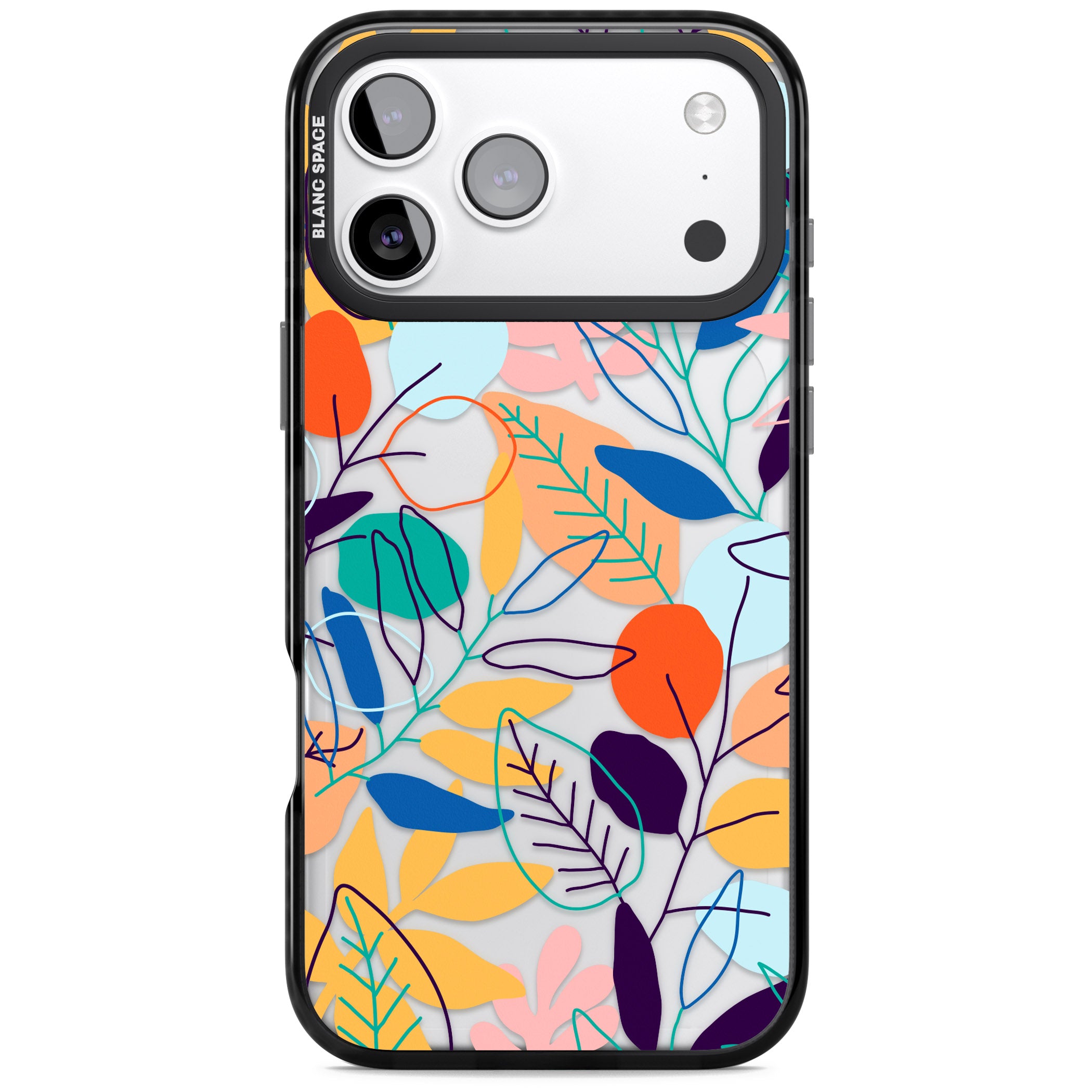 Abstract Line Drawn Leaves iPhone 17 Pro Max Impact Black Phone Case