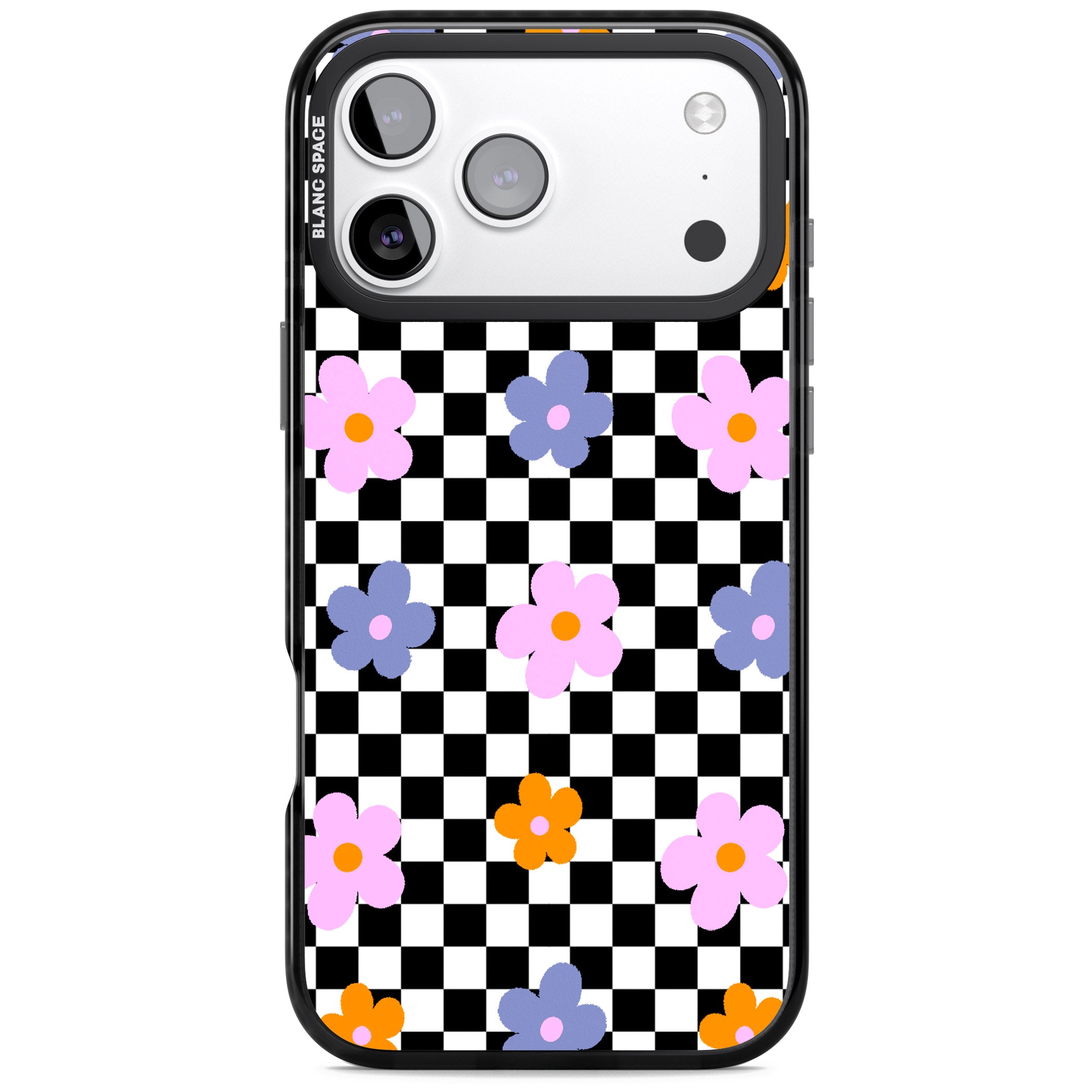 Checkered Blossom iPhone 17 Pro Max Impact Black Phone Case