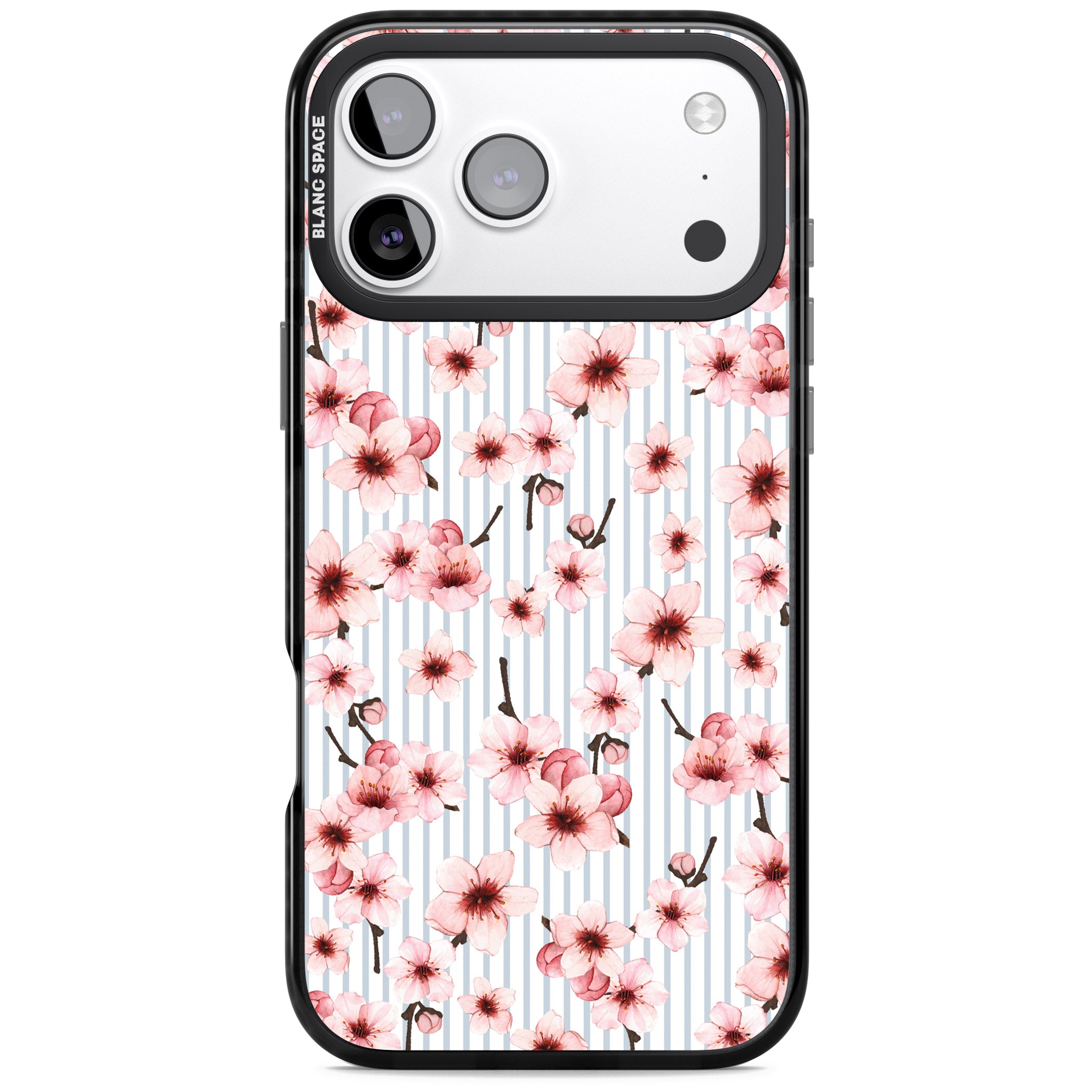 Cherry Blossoms Striped iPhone 17 Pro Max Impact Black Phone Case