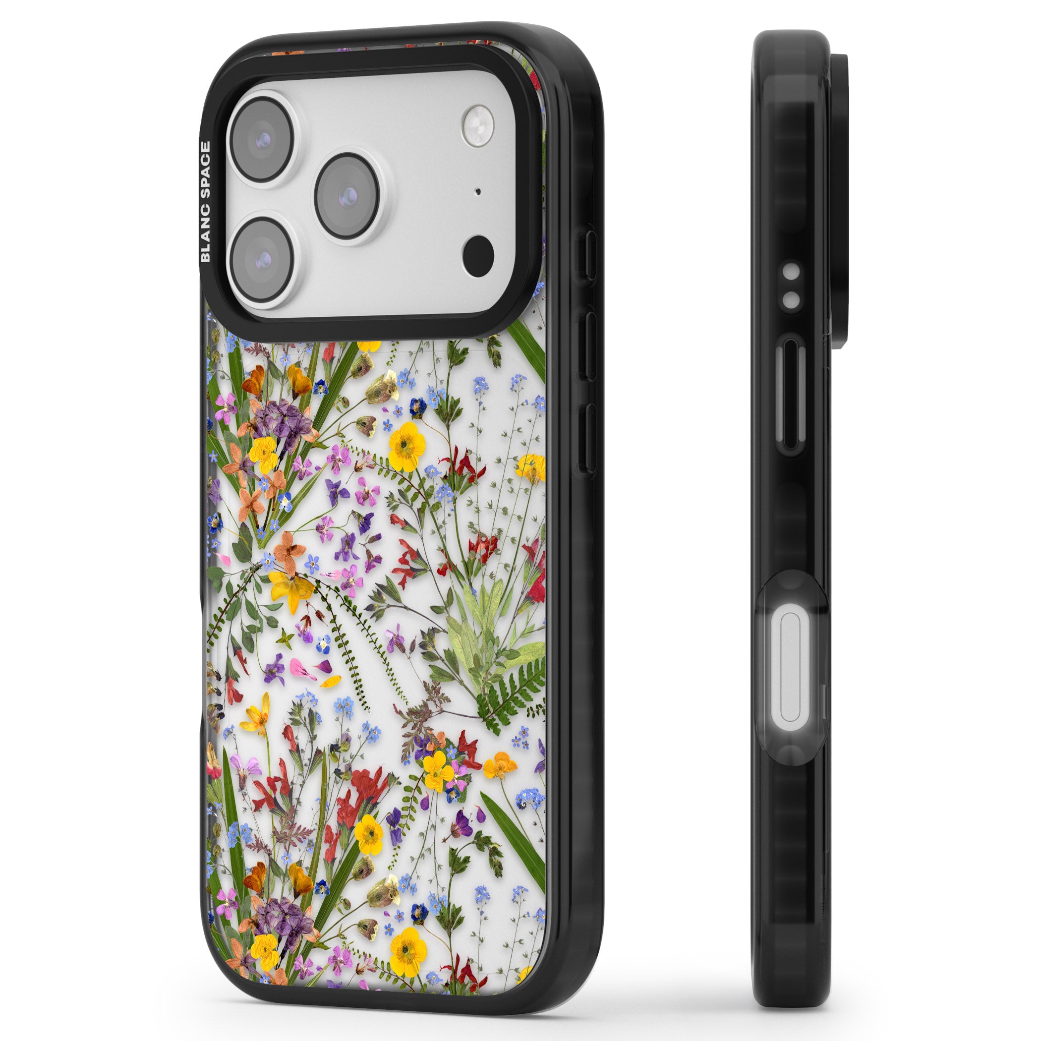 Wildflower & Leaves iPhone 17 Pro Max Impact Black Phone Case Side Profile
