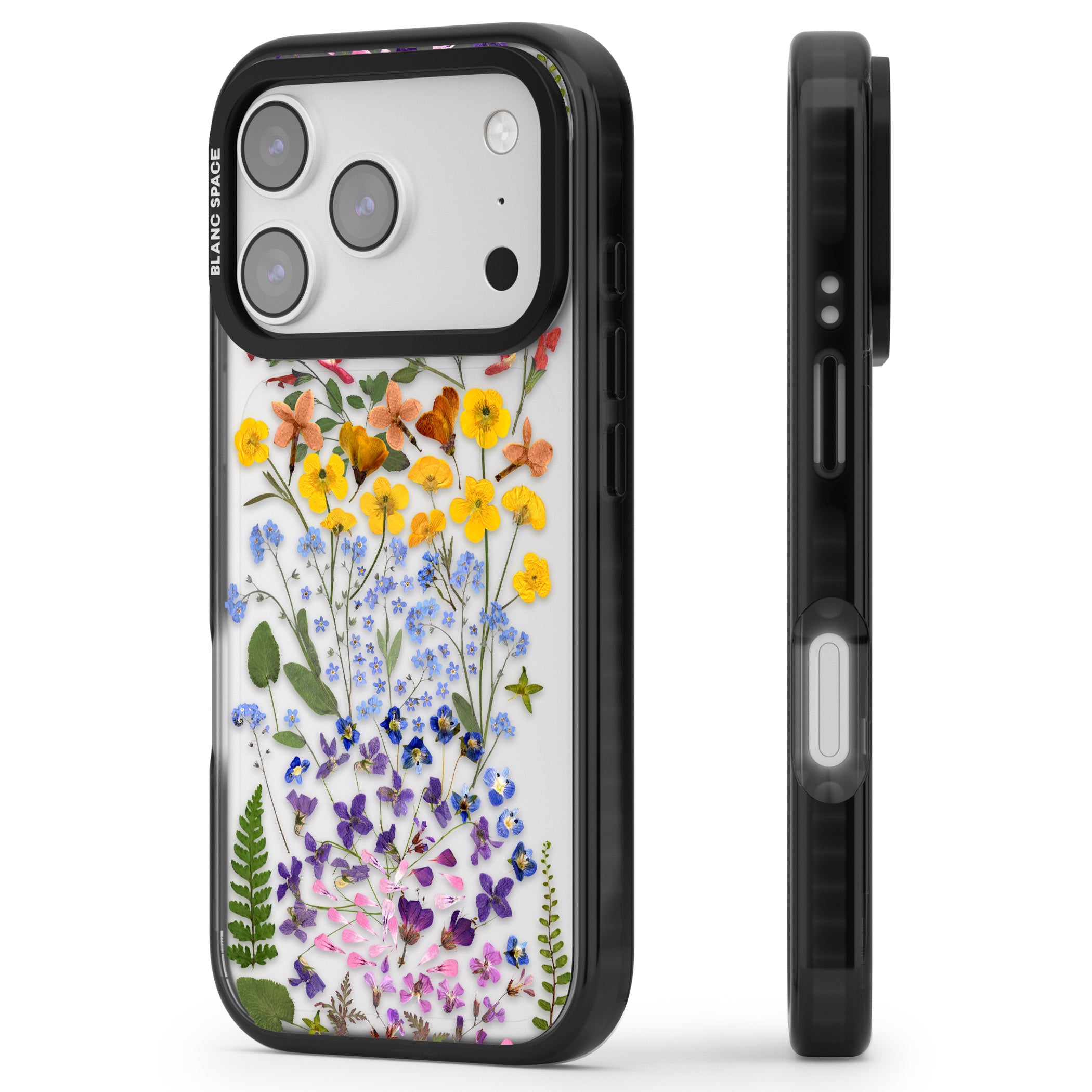 Pressed Wildflower Stripe iPhone 17 Pro Max Impact Black Phone Case Side Profile