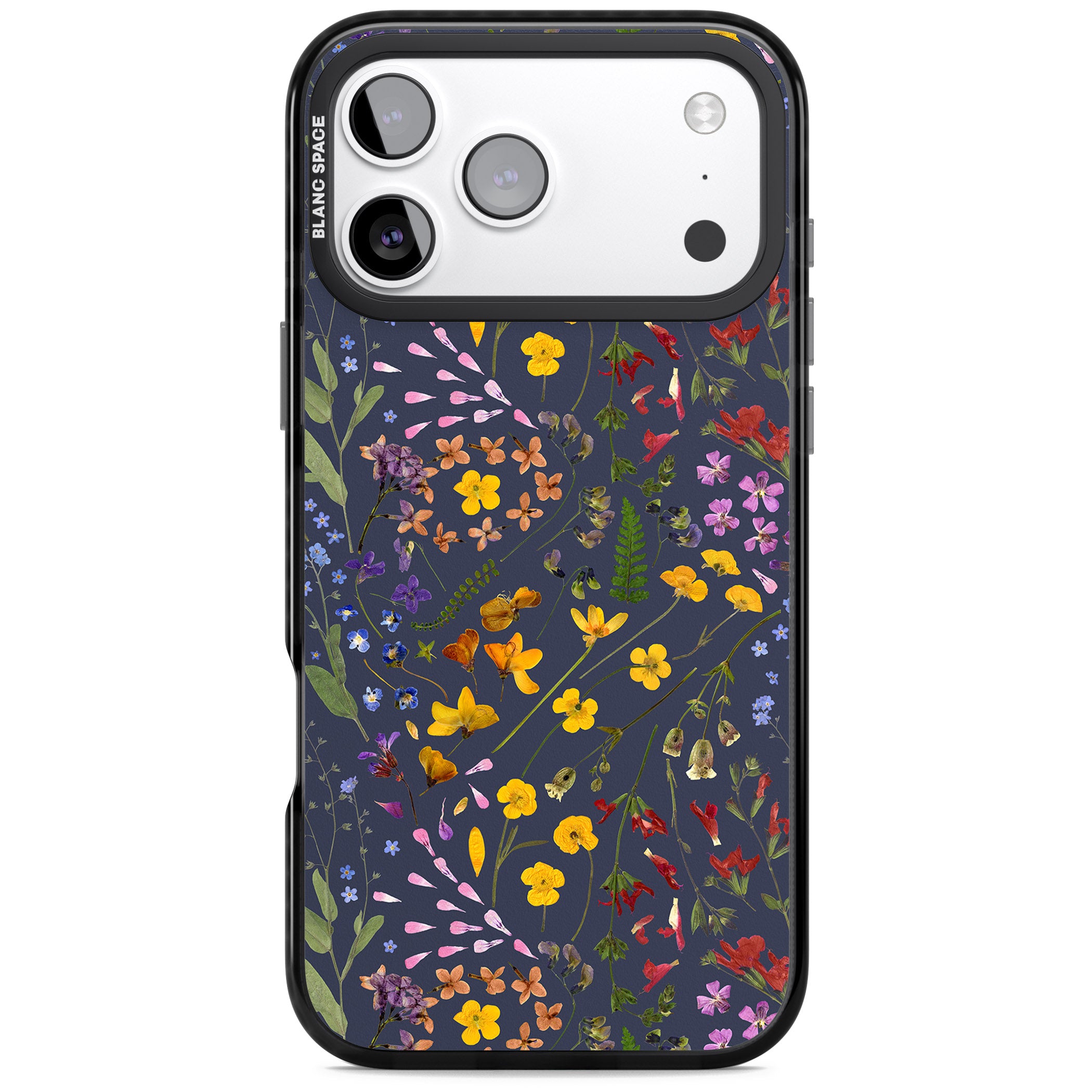 Wildflower Leaves Cluster Navy iPhone 17 Pro Max Impact Black Phone Case