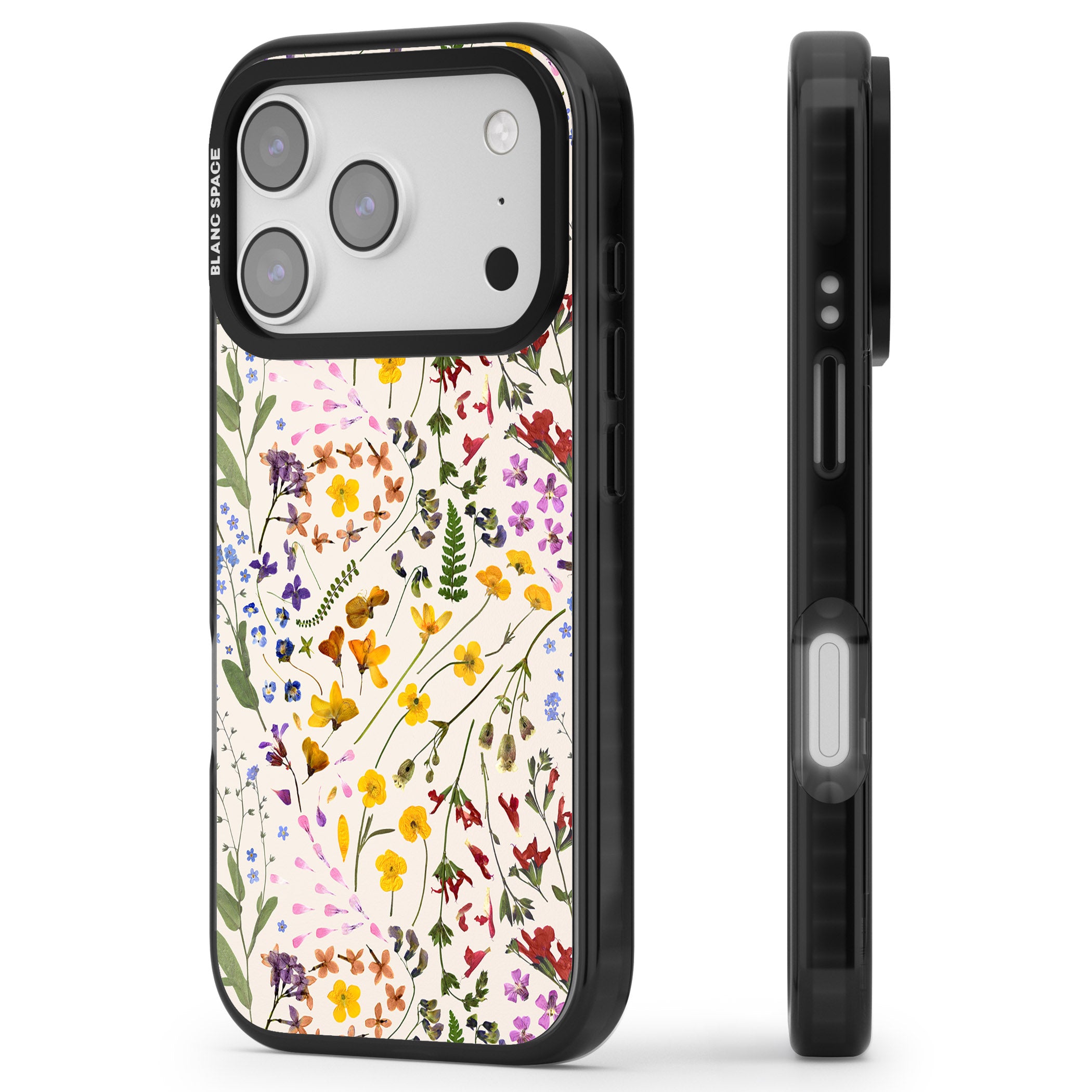 Wildflower Bouquet Cream iPhone 17 Pro Max Impact Black Phone Case Side Profile