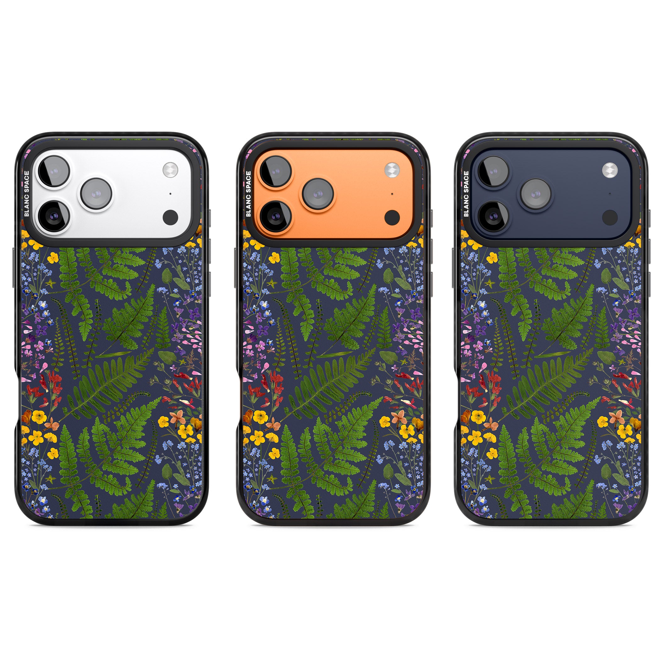 Busy Floral And Fern Design Navy iPhone 17 Pro Impact Black Phone Case APT Impact Protection