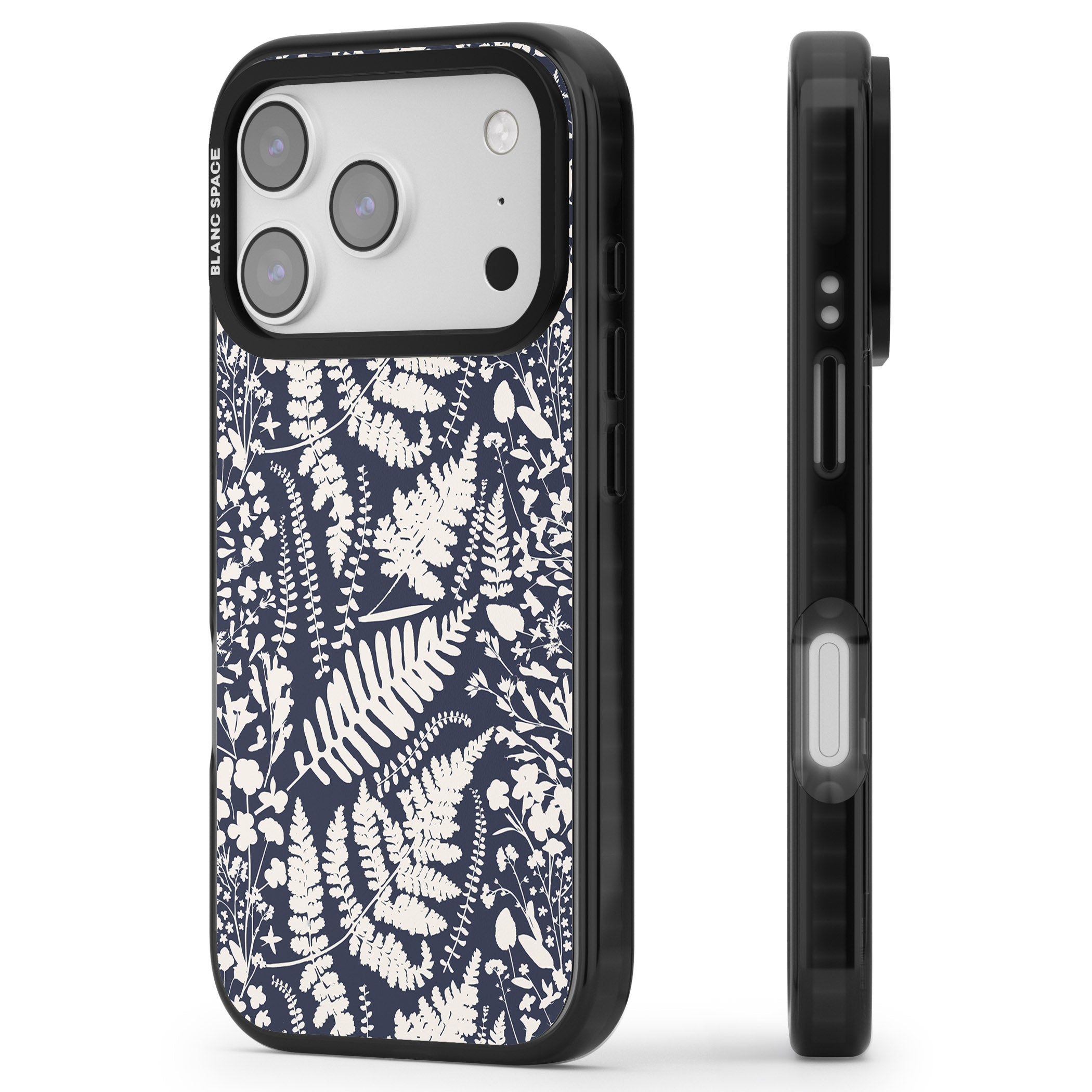Wildflowers & Ferns On Navy iPhone 17 Pro Max Impact Black Phone Case Side Profile