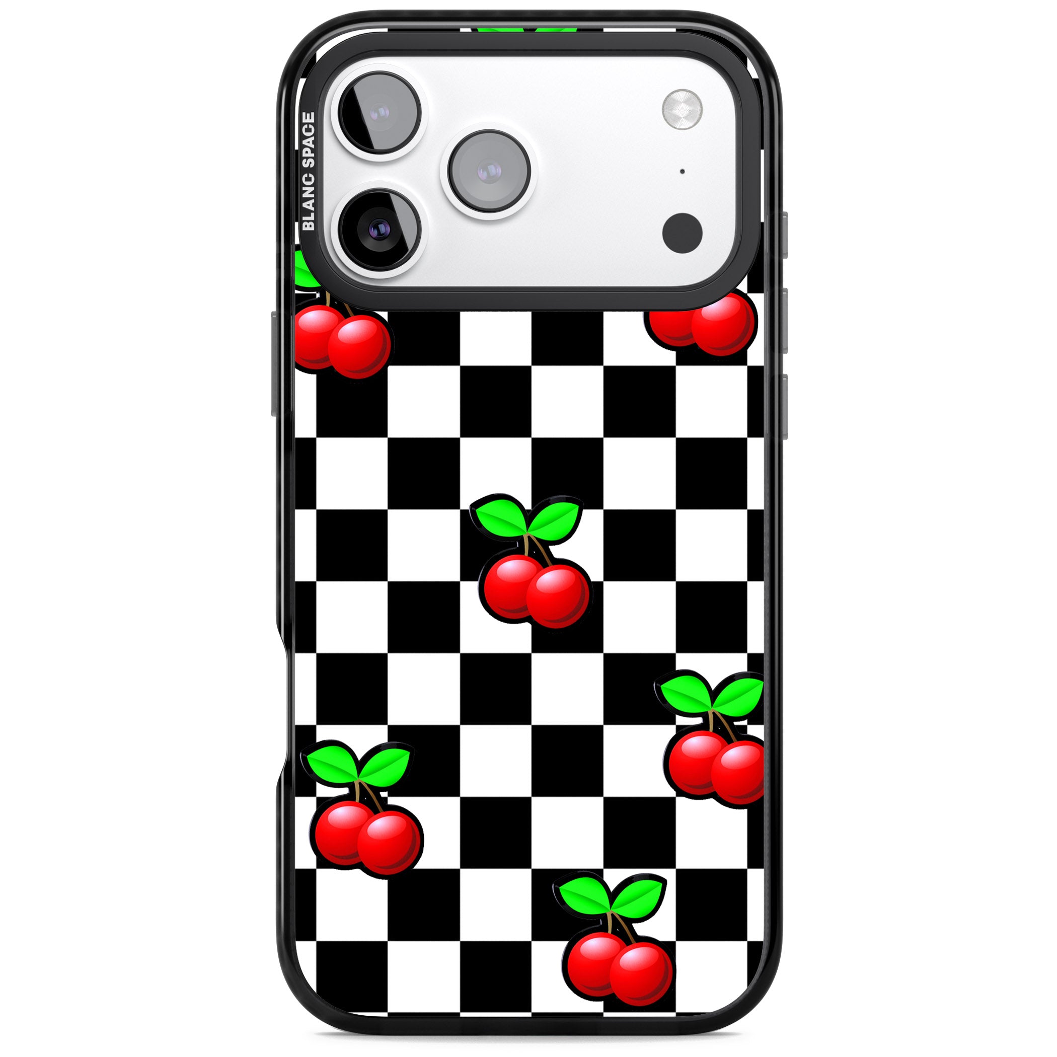 Checkered Cherry iPhone 17 Pro Max Impact Black Phone Case