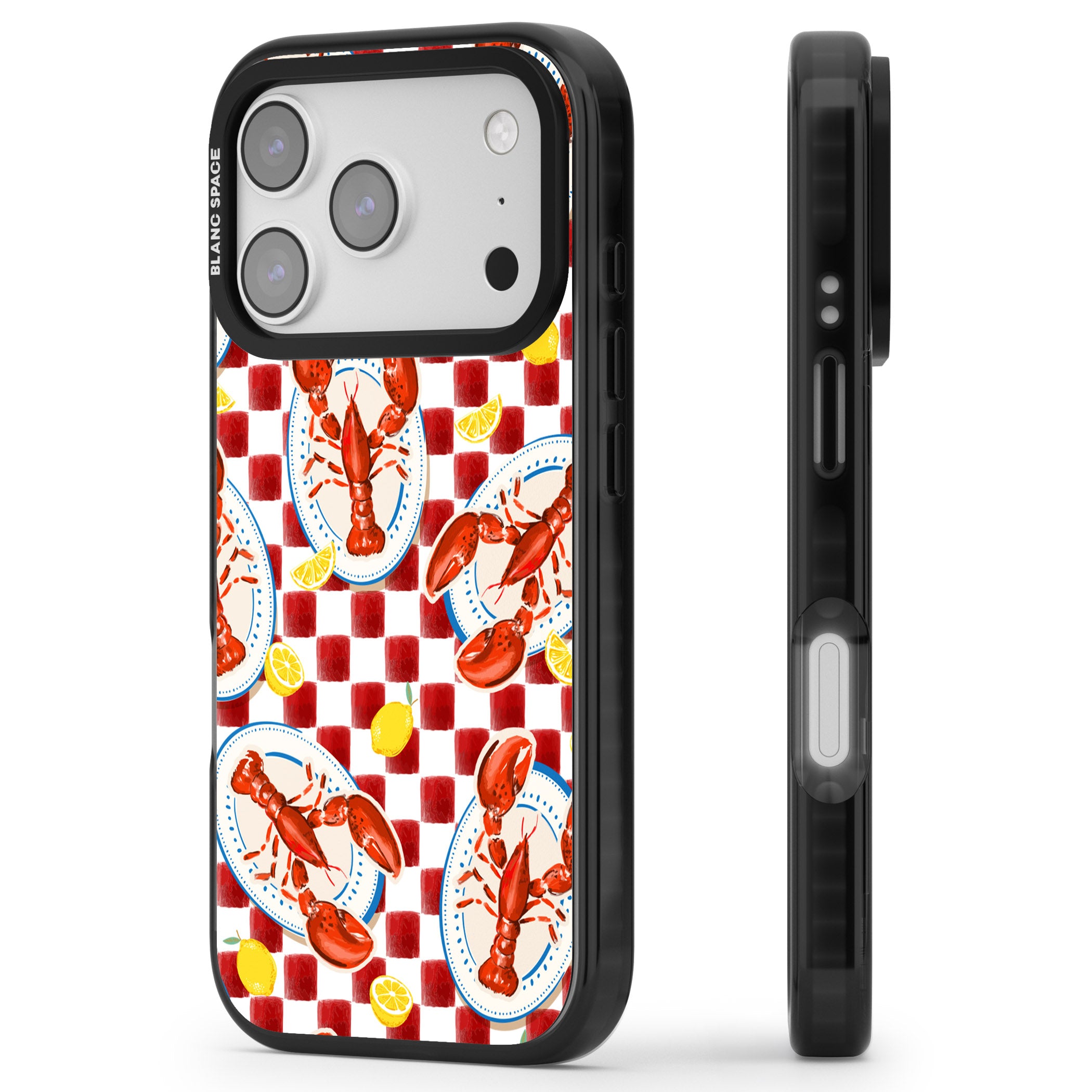 Red Lobster Checkered iPhone 17 Pro Max Impact Black Phone Case Side Profile