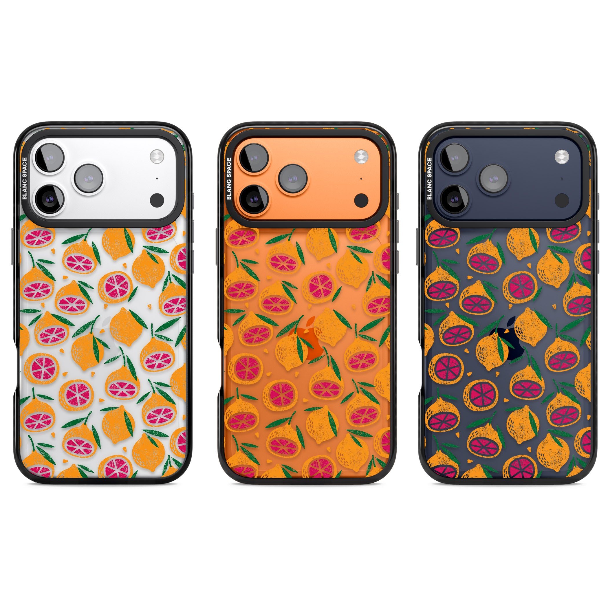 Blood Orange Fruit Pattern Transparent iPhone 17 Pro Impact Black Phone Case APT Impact Protection