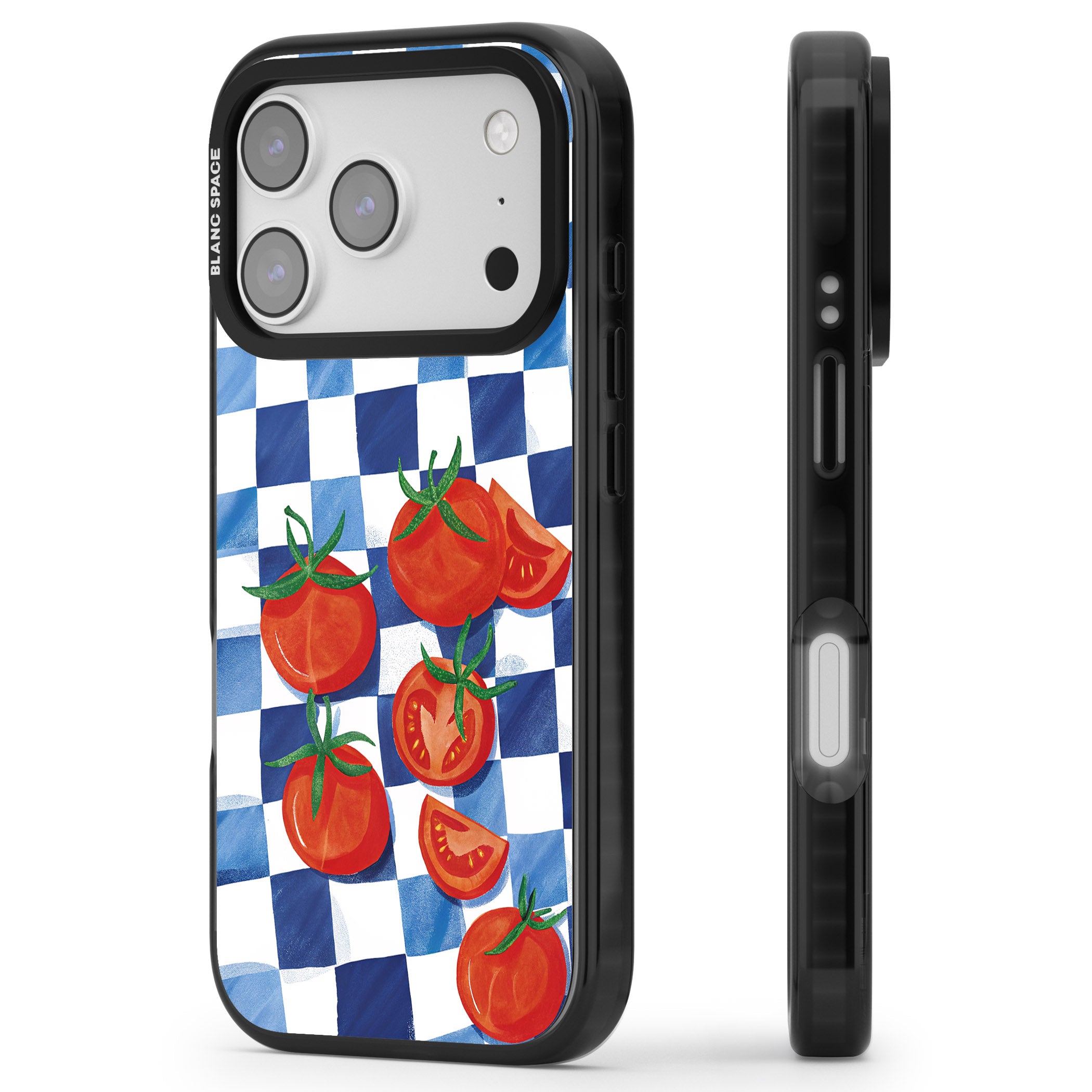 Blue Picnic Blanket & Tomatoes iPhone 17 Pro Max Impact Black Phone Case Side Profile