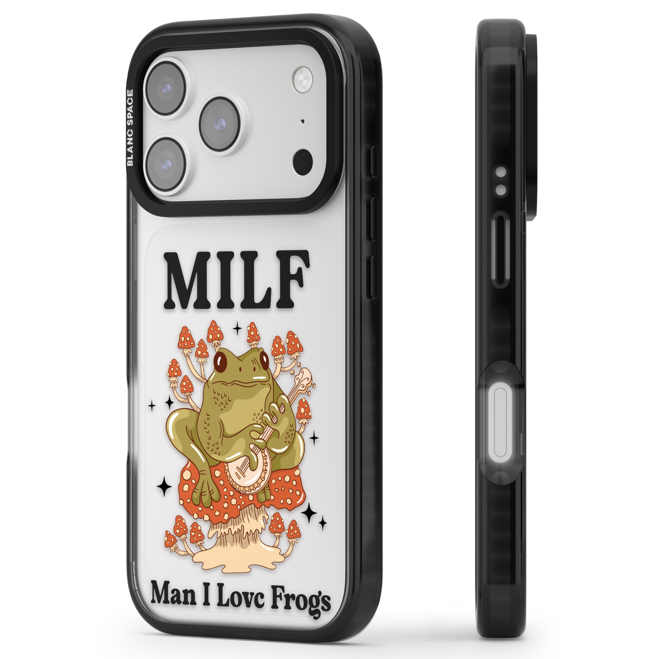 Man I Love Frogs iPhone 17 Pro Max Impact Black Phone Case Side Profile