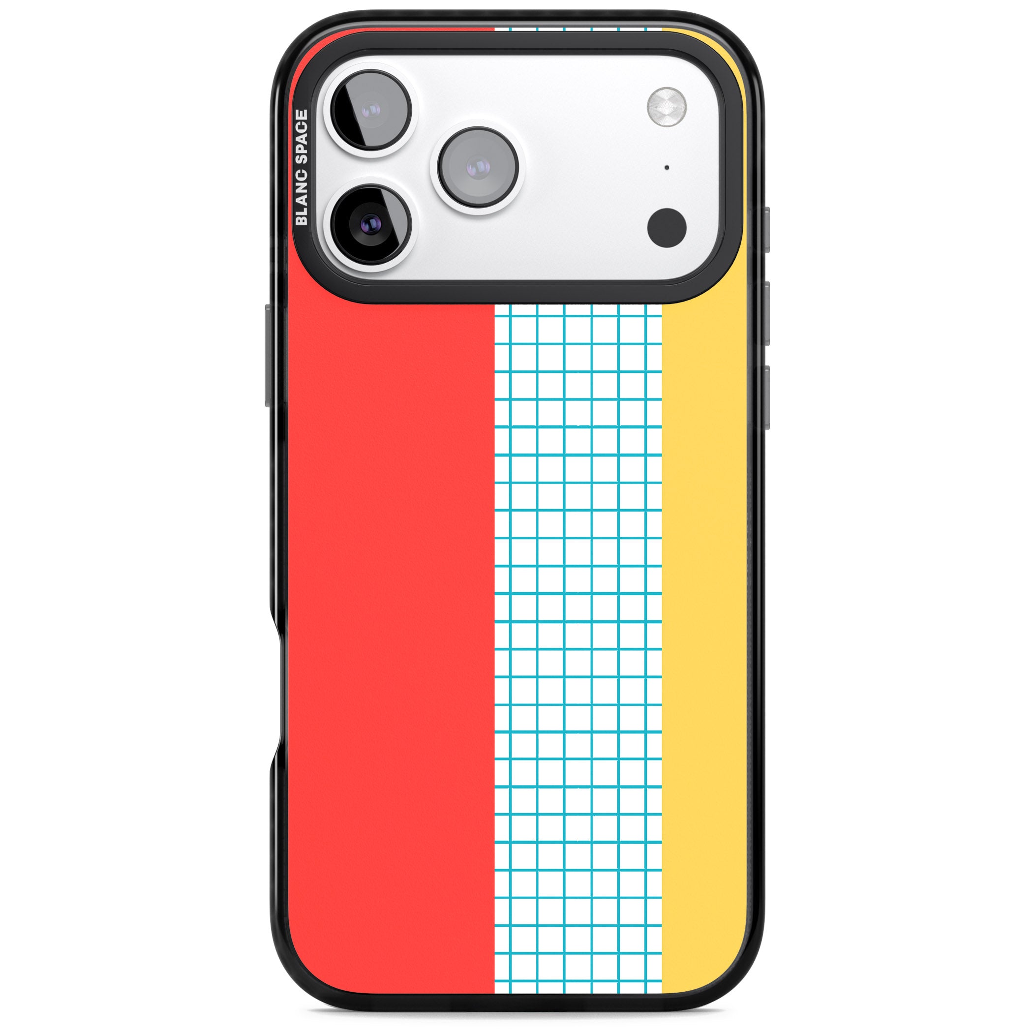 Abstract Grid Red, Blue, Yellow iPhone 17 Pro Max Impact Black Phone Case