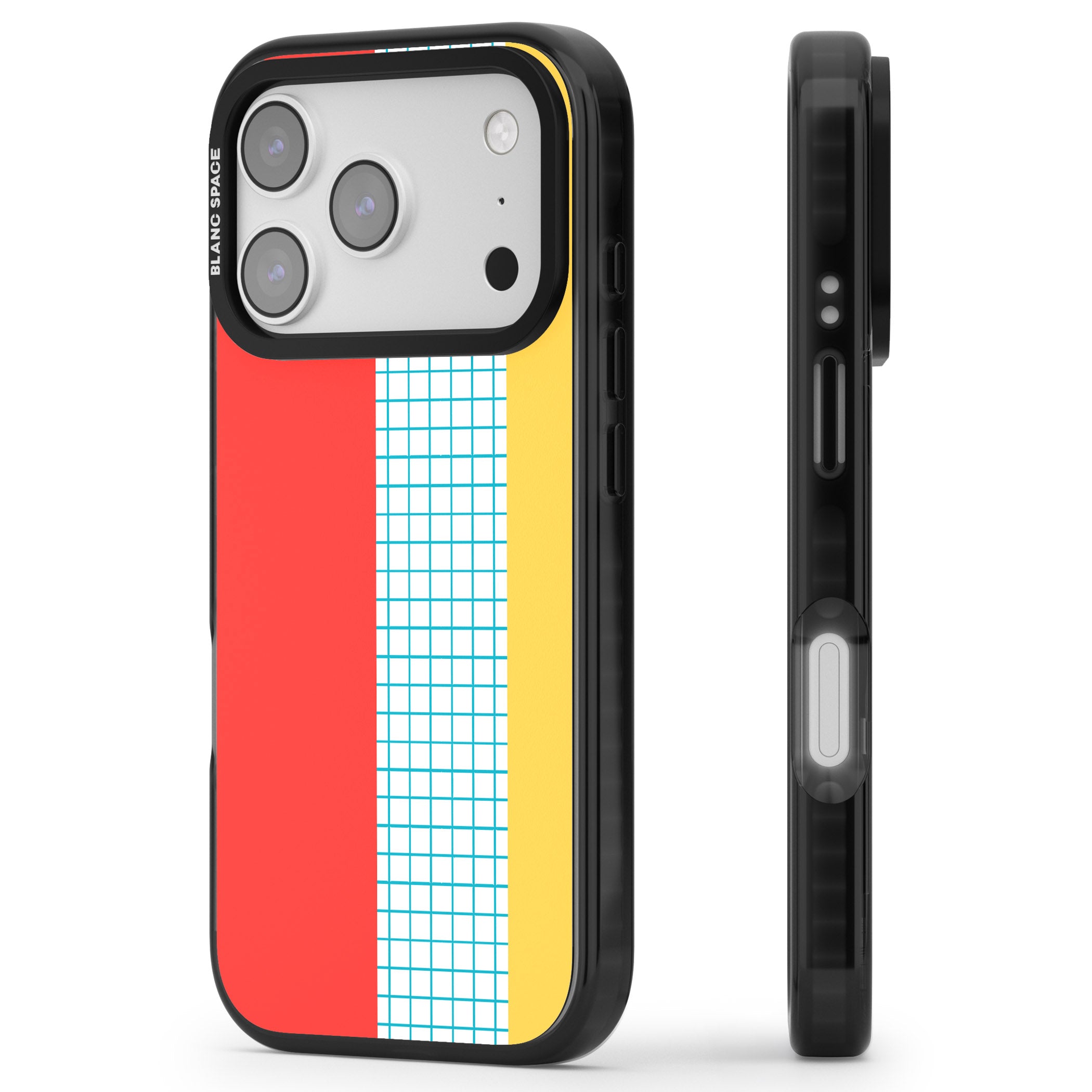 Abstract Grid Red, Blue, Yellow iPhone 17 Pro Max Impact Black Phone Case Side Profile