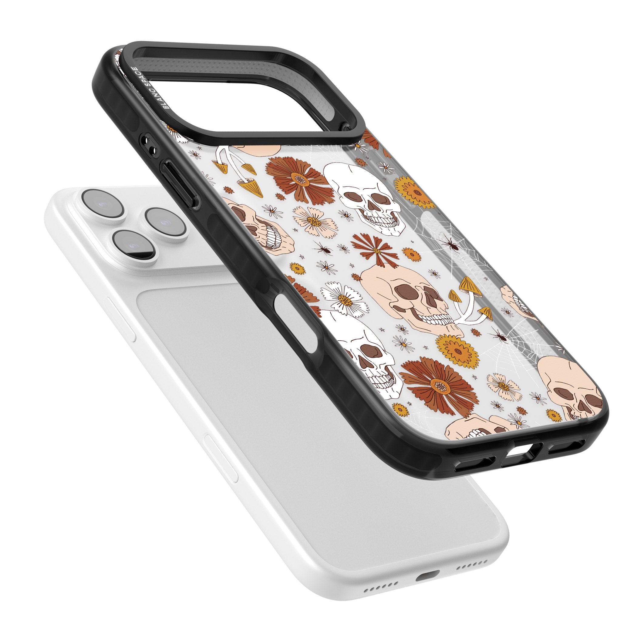 Halloween Skulls And Flowers iPhone 17 Pro Max Impact Black Phone Case Colours