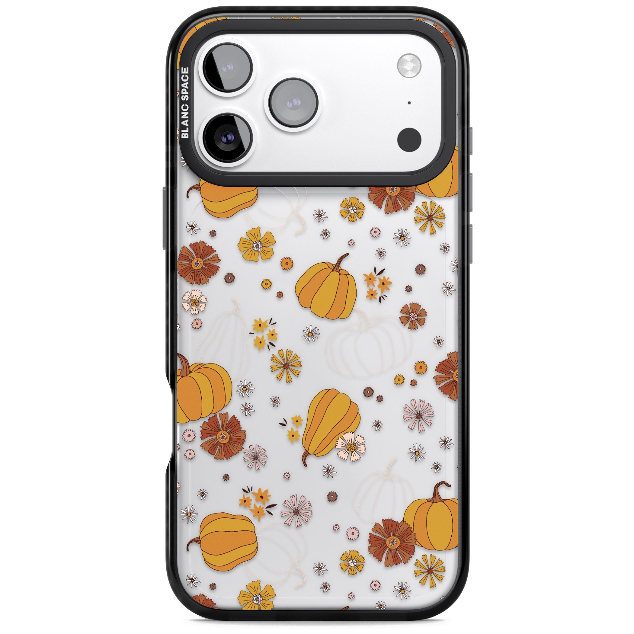 Halloween Pumpkins And Flowers iPhone 17 Pro Max Impact Black Phone Case