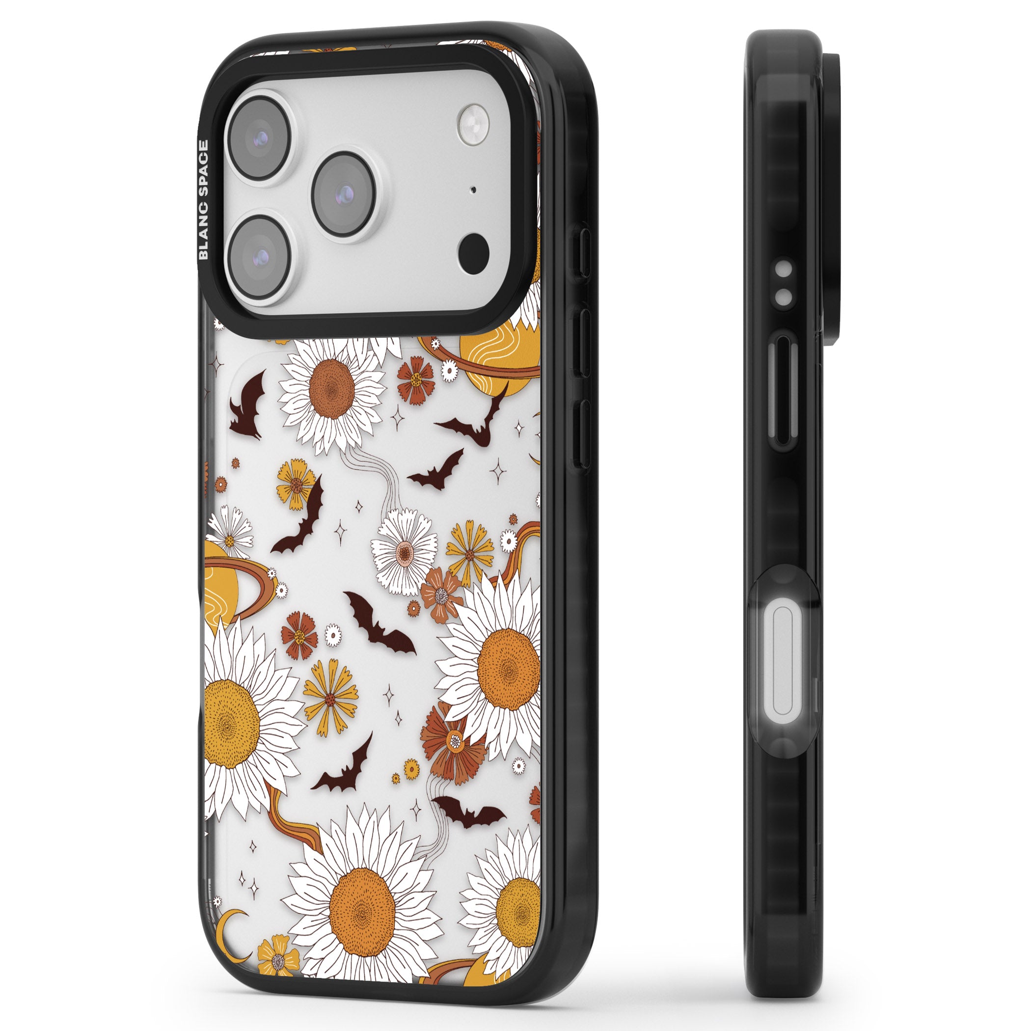 Halloween Bats And Planets iPhone 17 Pro Max Impact Black Phone Case Side Profile