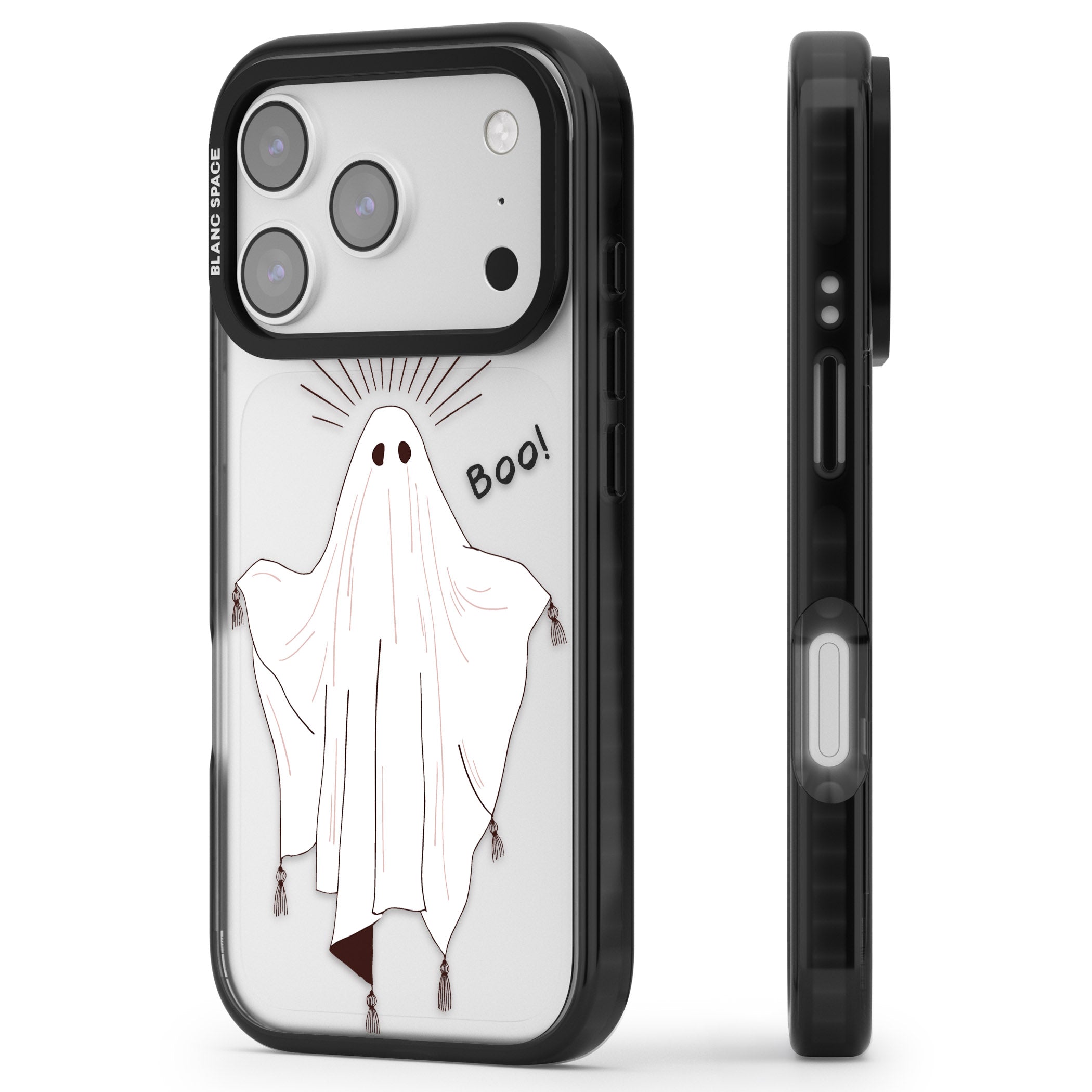 Boo! iPhone 17 Pro Max Impact Black Phone Case Side Profile