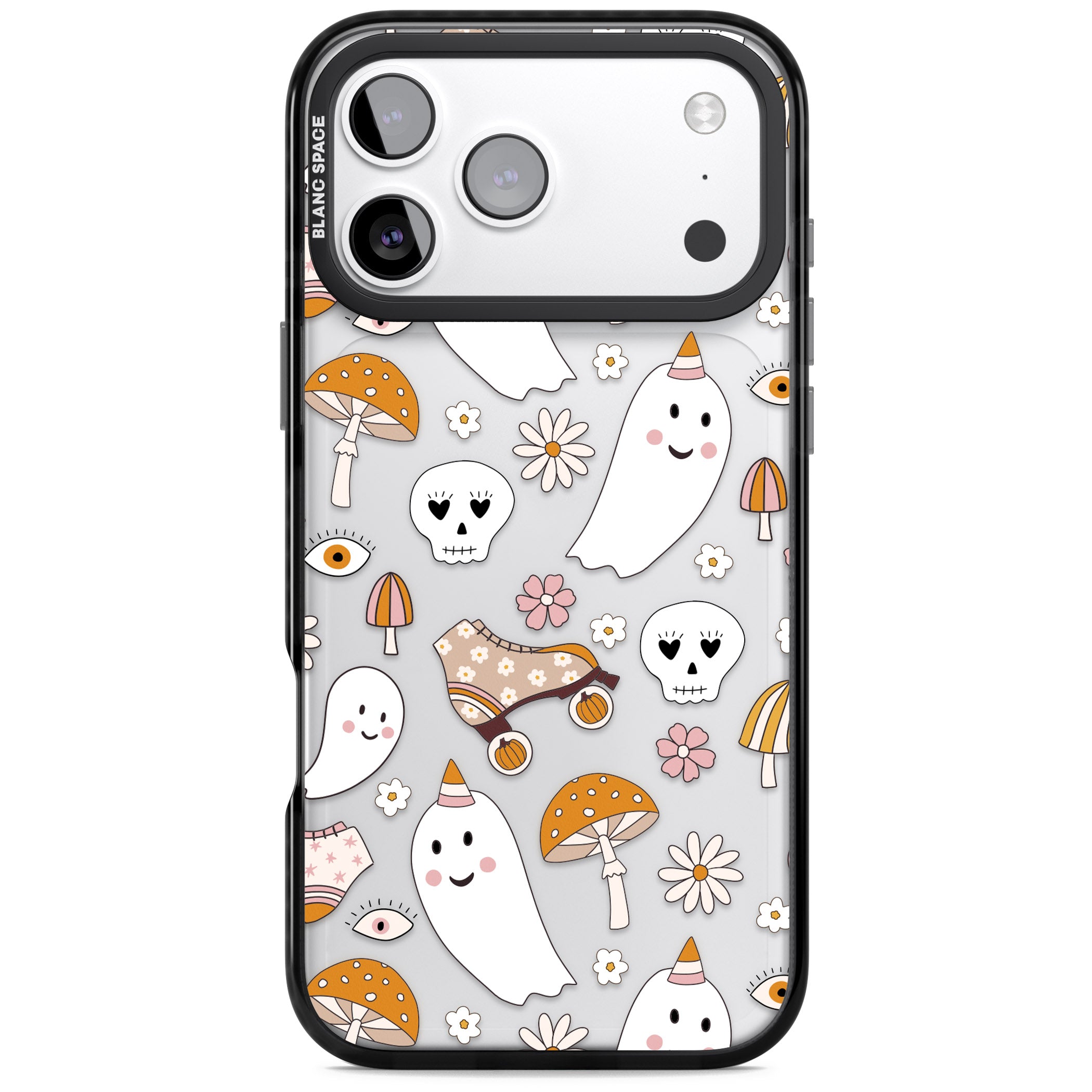 Cute Ghost And Skulls Pattern iPhone 17 Pro Max Impact Black Phone Case