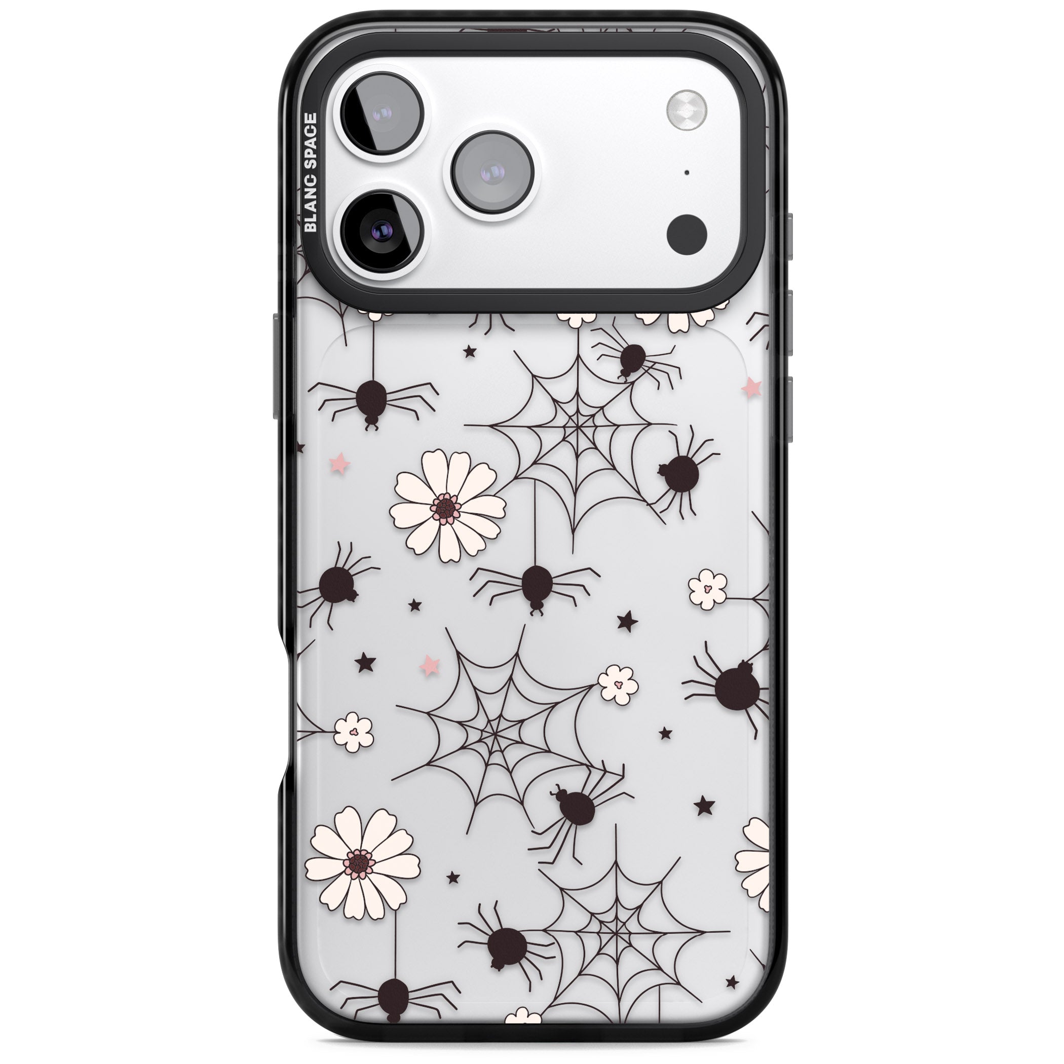 Spiders And Flowers Pattern iPhone 17 Pro Max Impact Black Phone Case