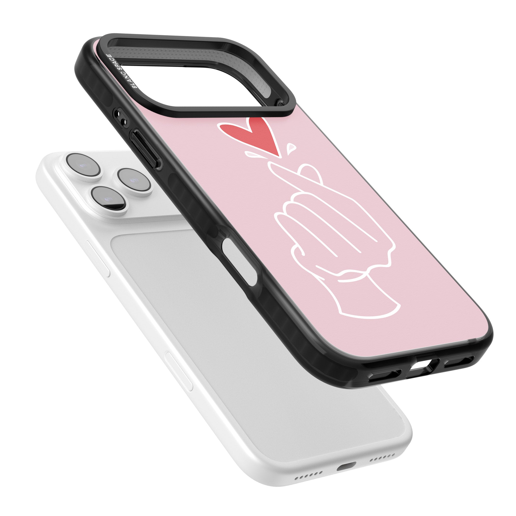 Pink Heart Hand iPhone 17 Pro Max Impact Black Phone Case Colours