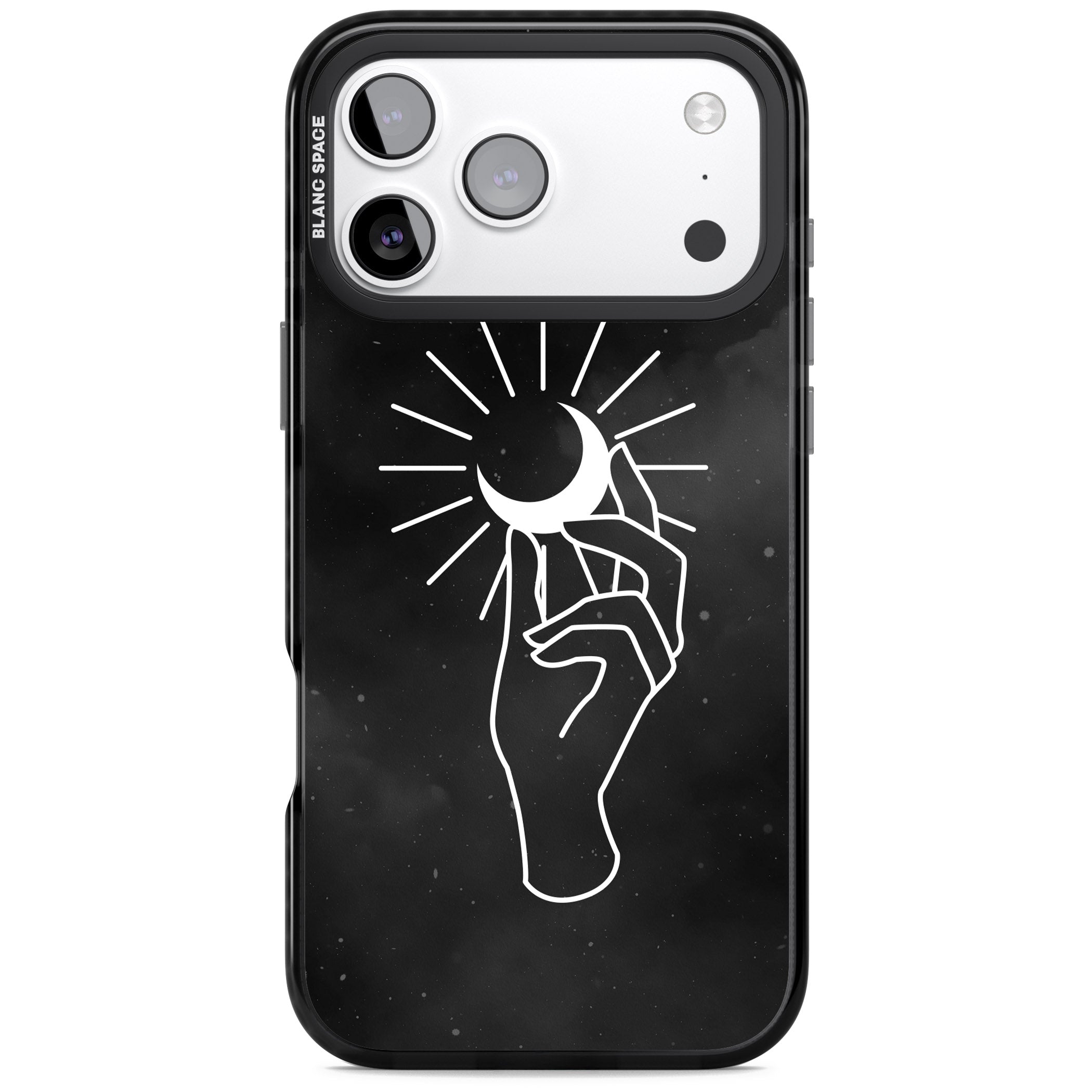 Hand Holding Celestial Moon iPhone 17 Pro Max Impact Black Phone Case