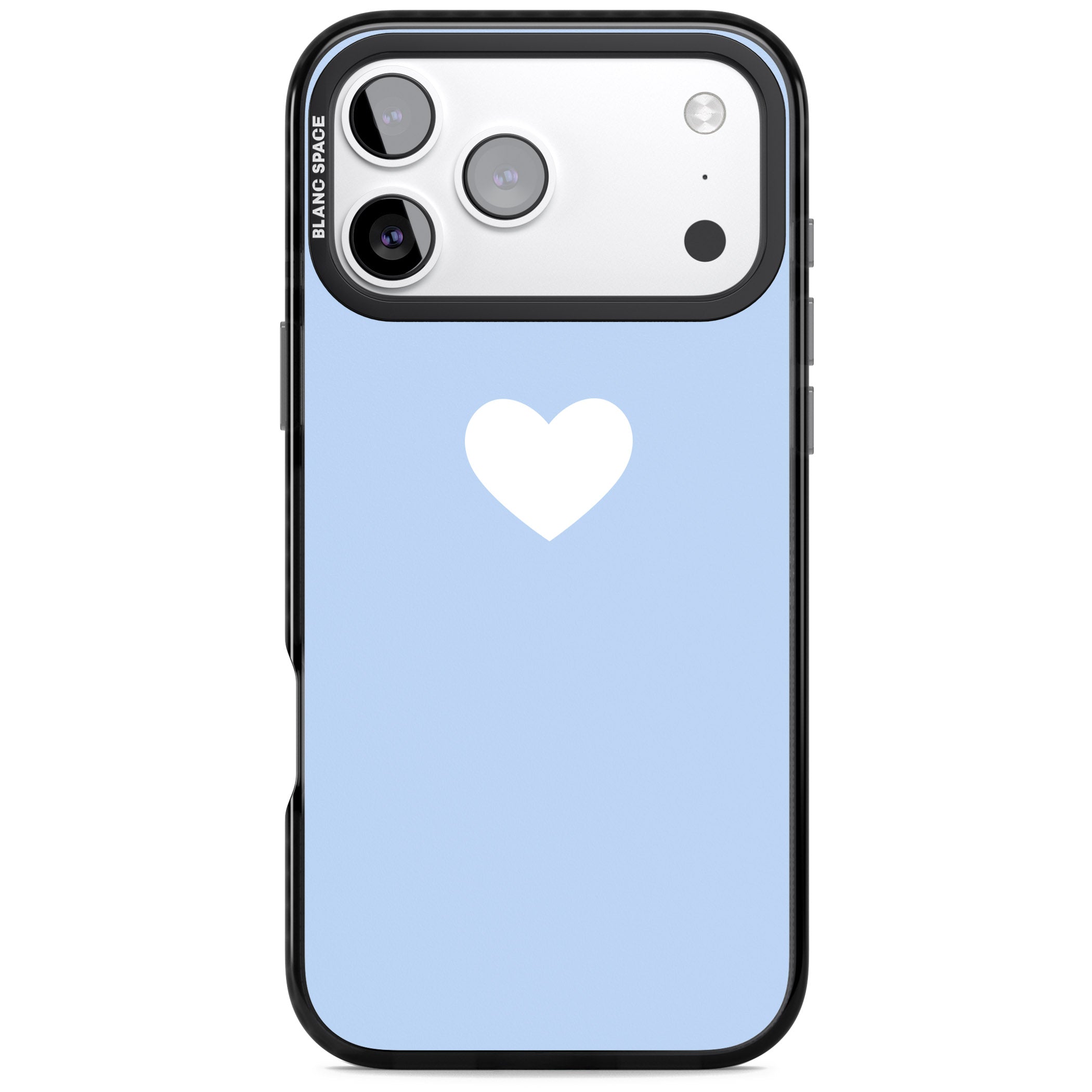Single Heart Design: White & Baby Blue iPhone 17 Pro Max Impact Black Phone Case