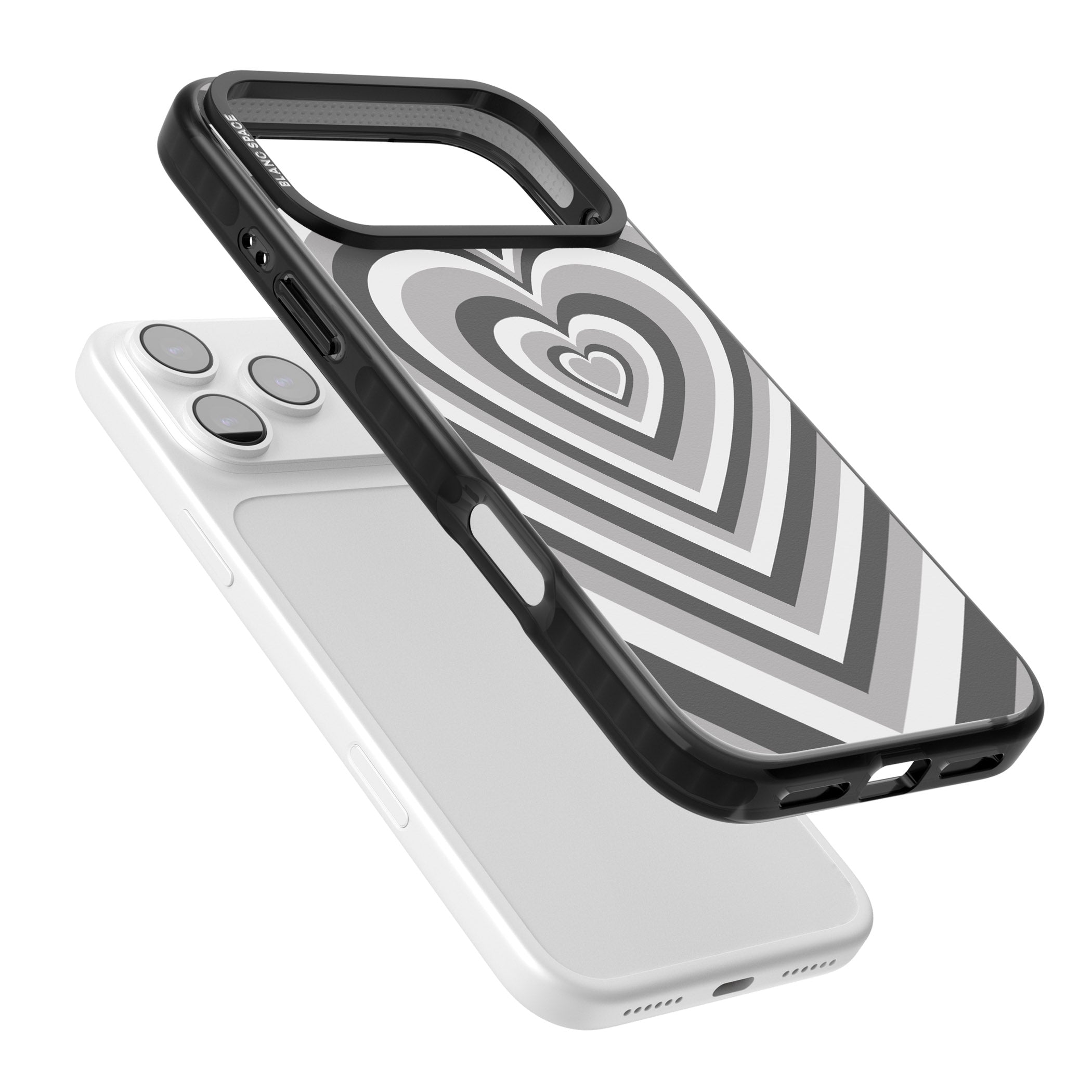Monochrome Heart Illusion iPhone 17 Pro Max Impact Black Phone Case Colours