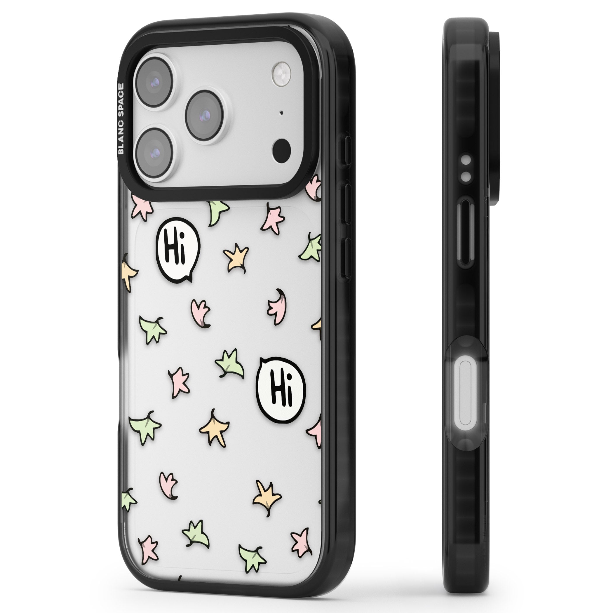 Heartstopper Leaves Pattern iPhone 17 Pro Max Impact Black Phone Case Side Profile