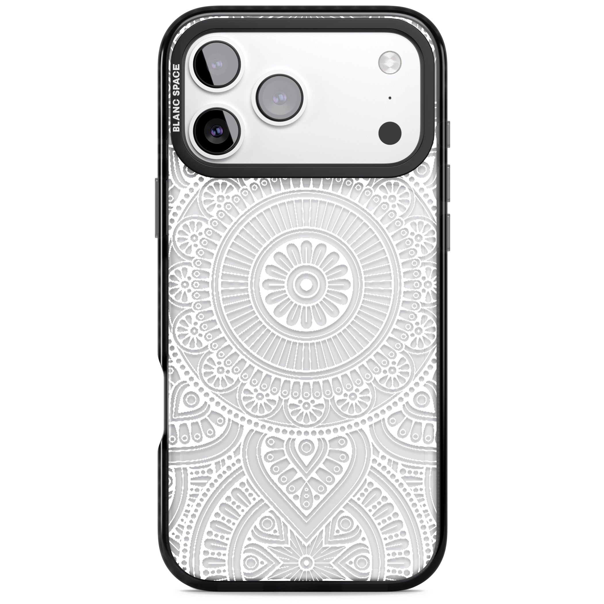 White Henna Flower Wheel iPhone 17 Pro Max Impact Black Phone Case