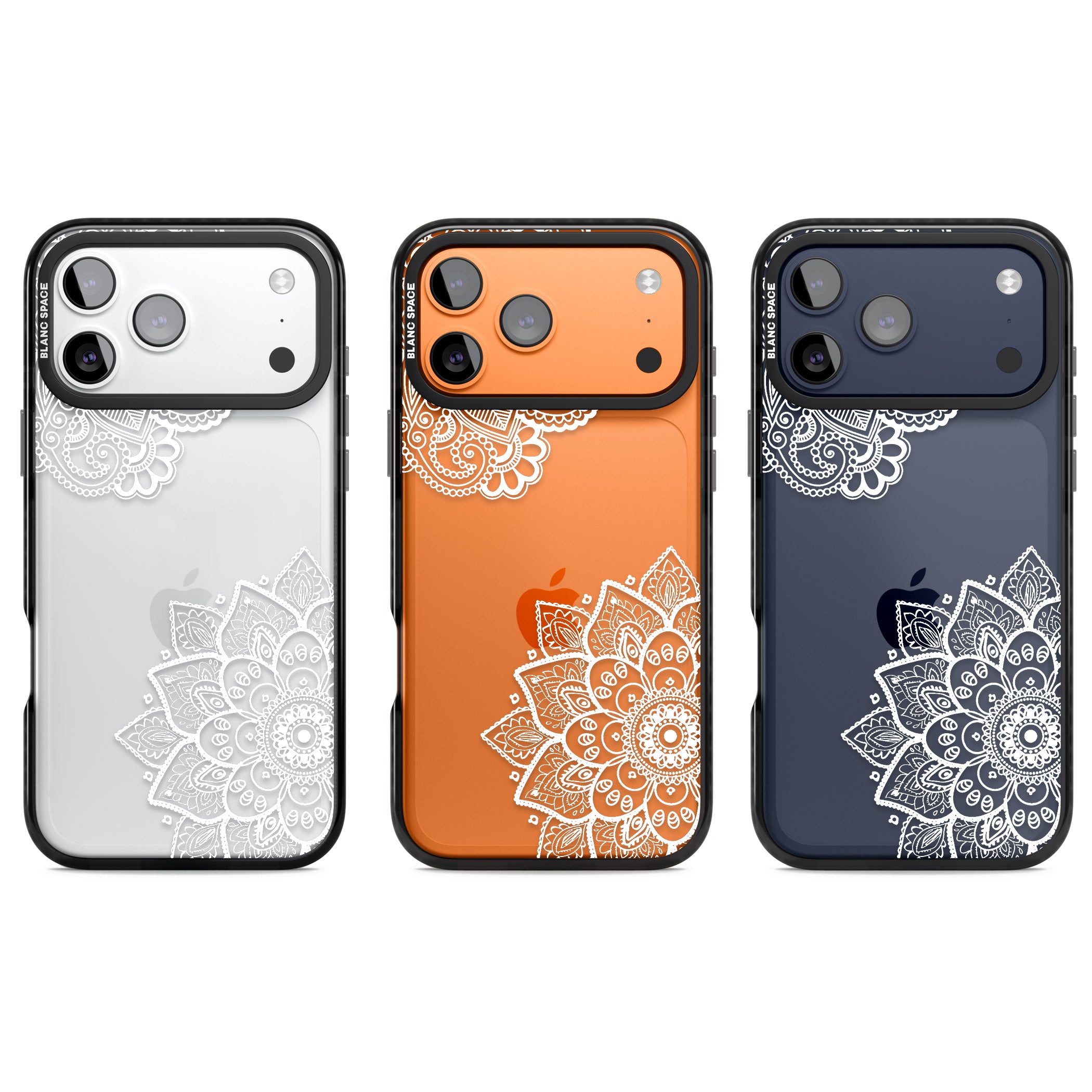 White Henna Florals iPhone 17 Pro Impact Black Phone Case APT Impact Protection