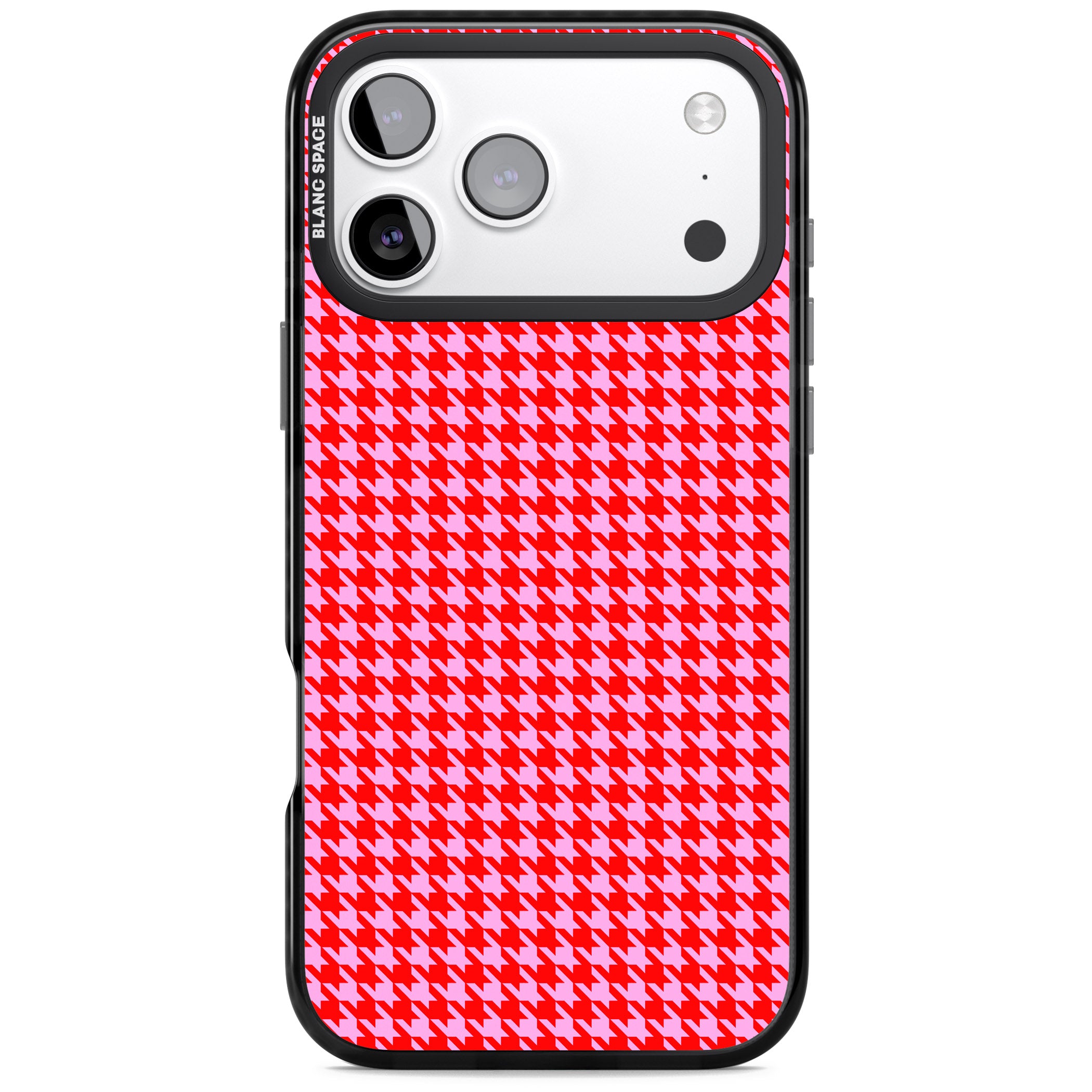 Neon Pink & Red Houndstooth iPhone 17 Pro Max Impact Black Phone Case