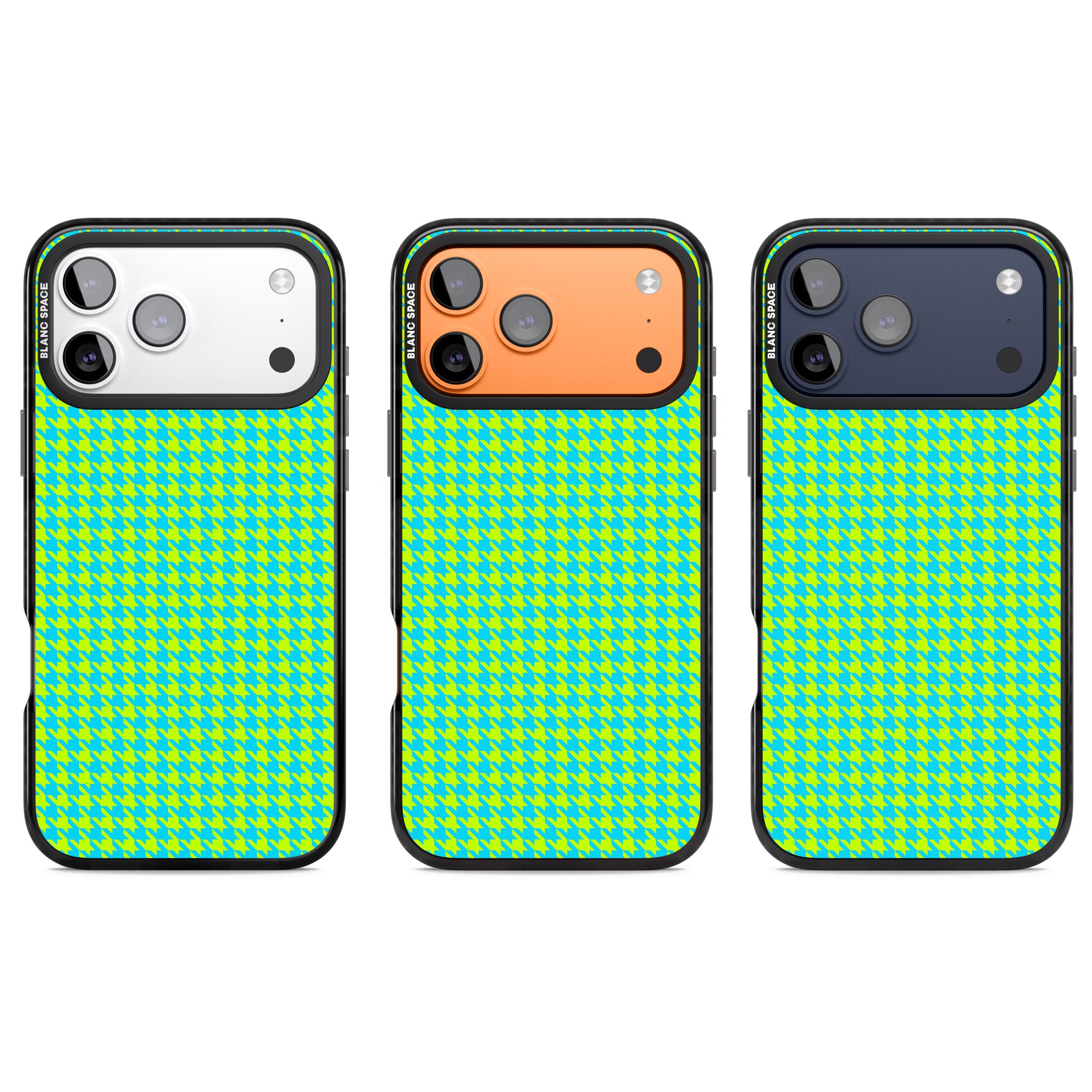 Neon Lime & Turquoise Houndstooth iPhone 17 Pro Impact Black Phone Case APT Impact Protection