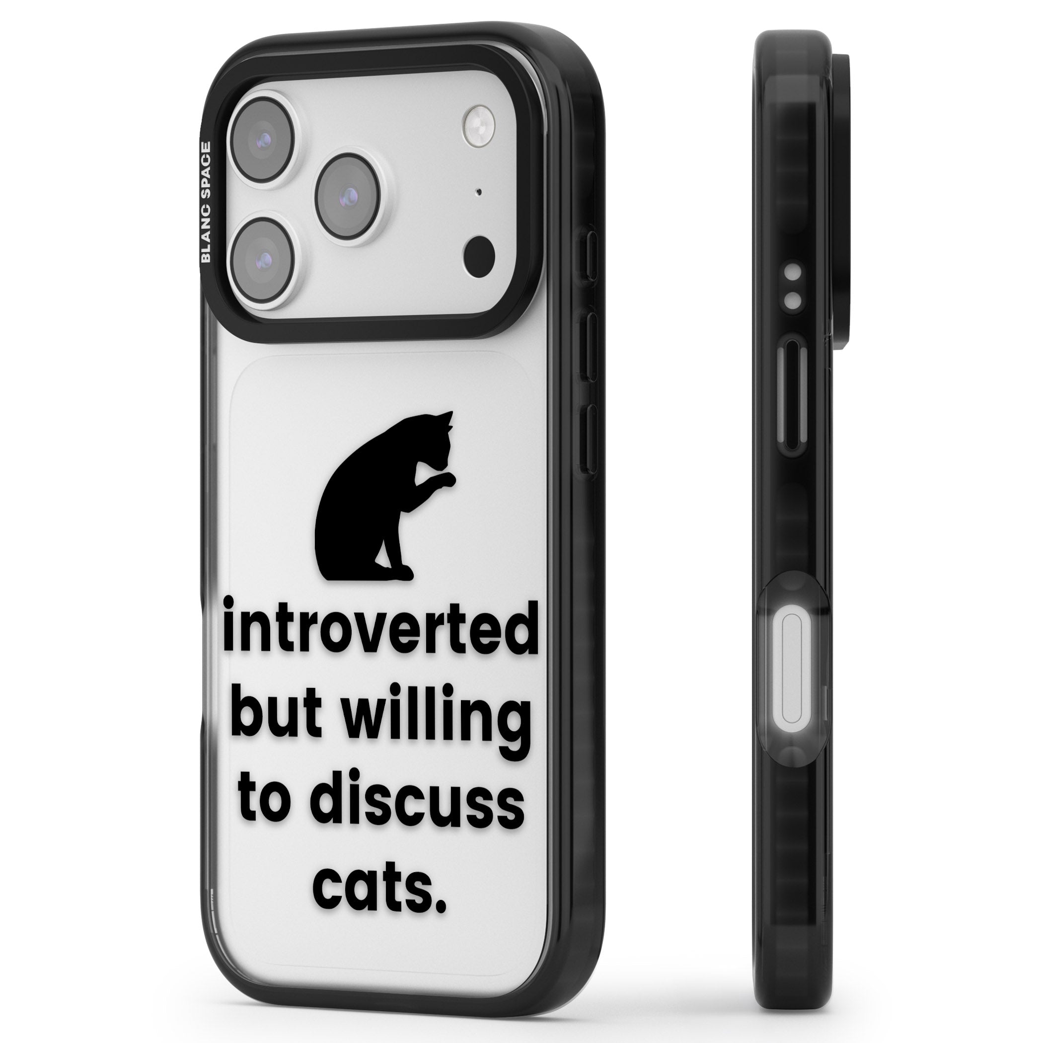 Introverted But Willing To Discuss Cats iPhone 17 Pro Max Impact Black Phone Case Side Profile