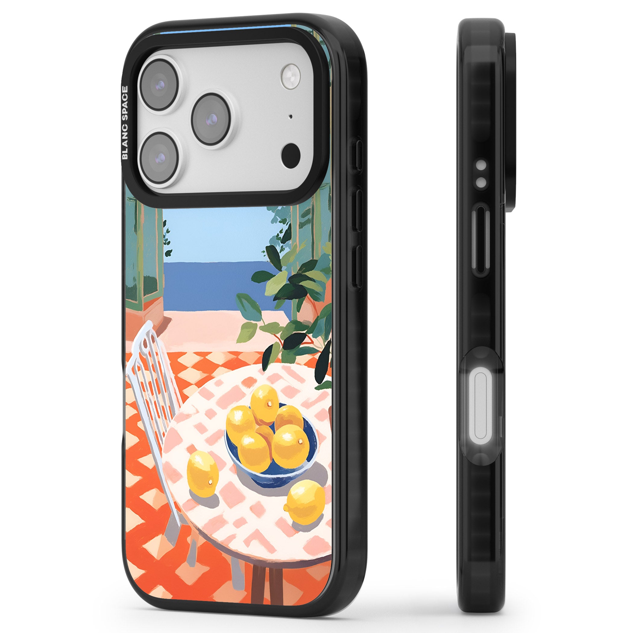 Seaside Lemons iPhone 17 Pro Max Impact Black Phone Case Side Profile