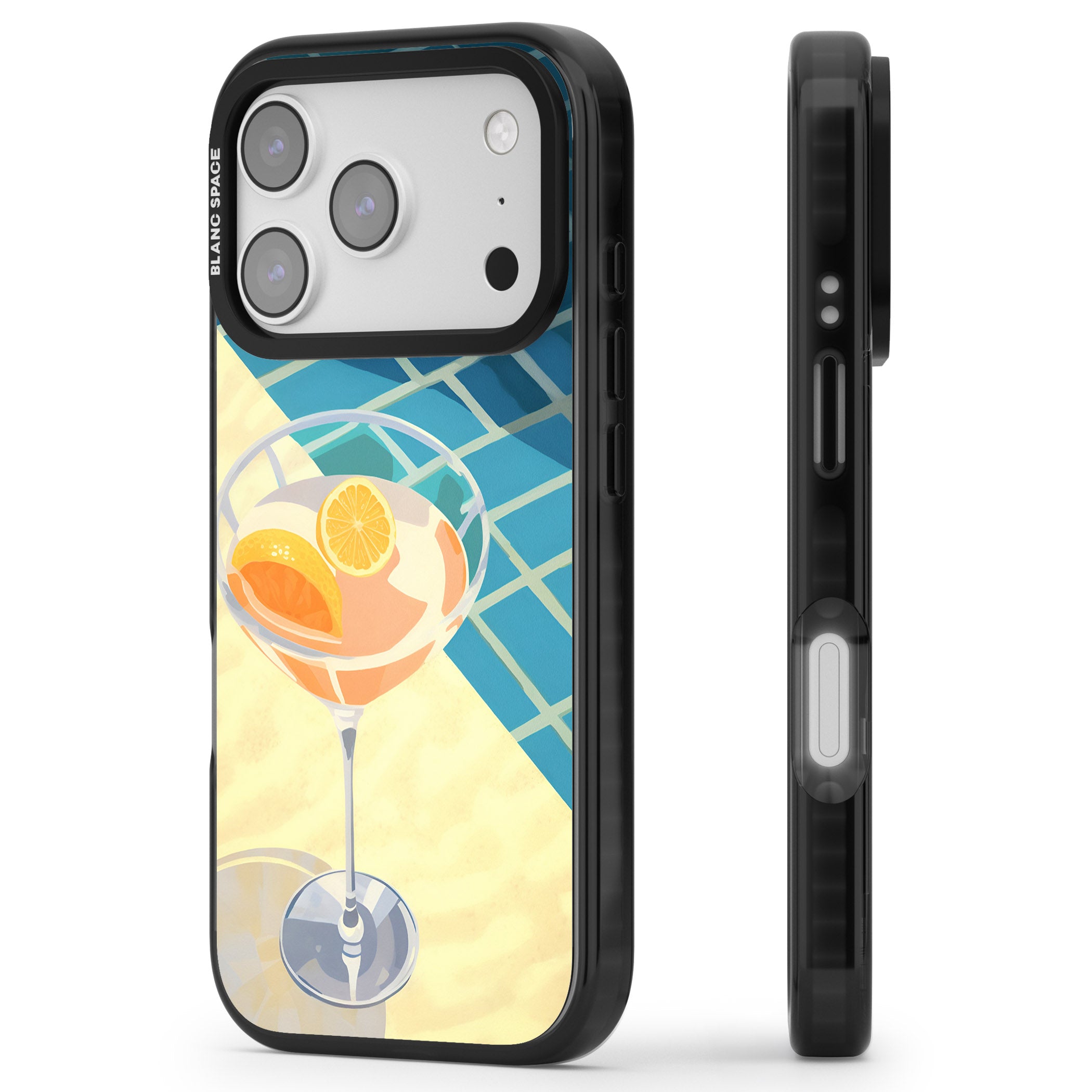 Poolside Citrus Cocktail iPhone 17 Pro Max Impact Black Phone Case Side Profile